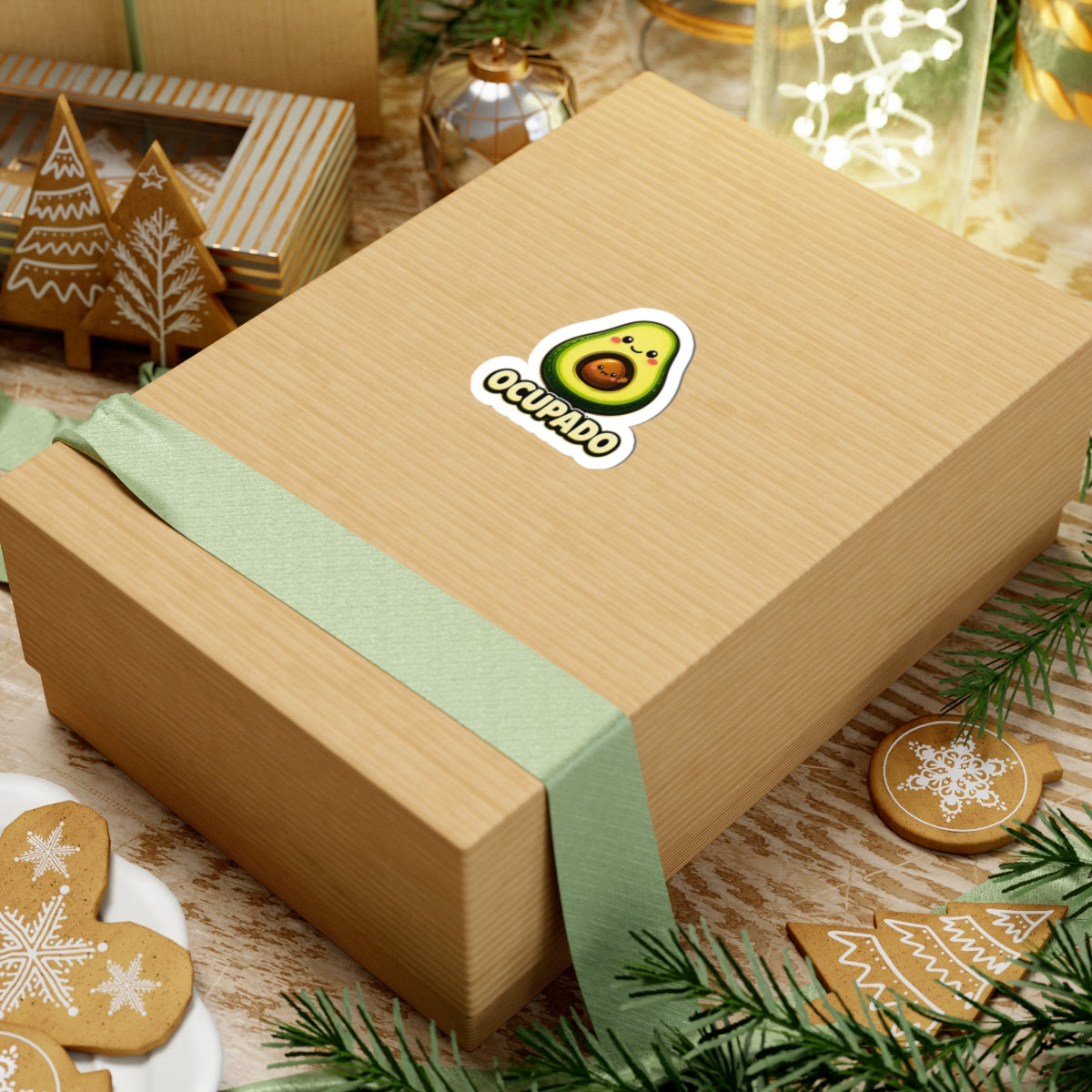 Kawaii Avocado with Pit 'Ocupado' Sticker | Kiss-Cut Sticker
