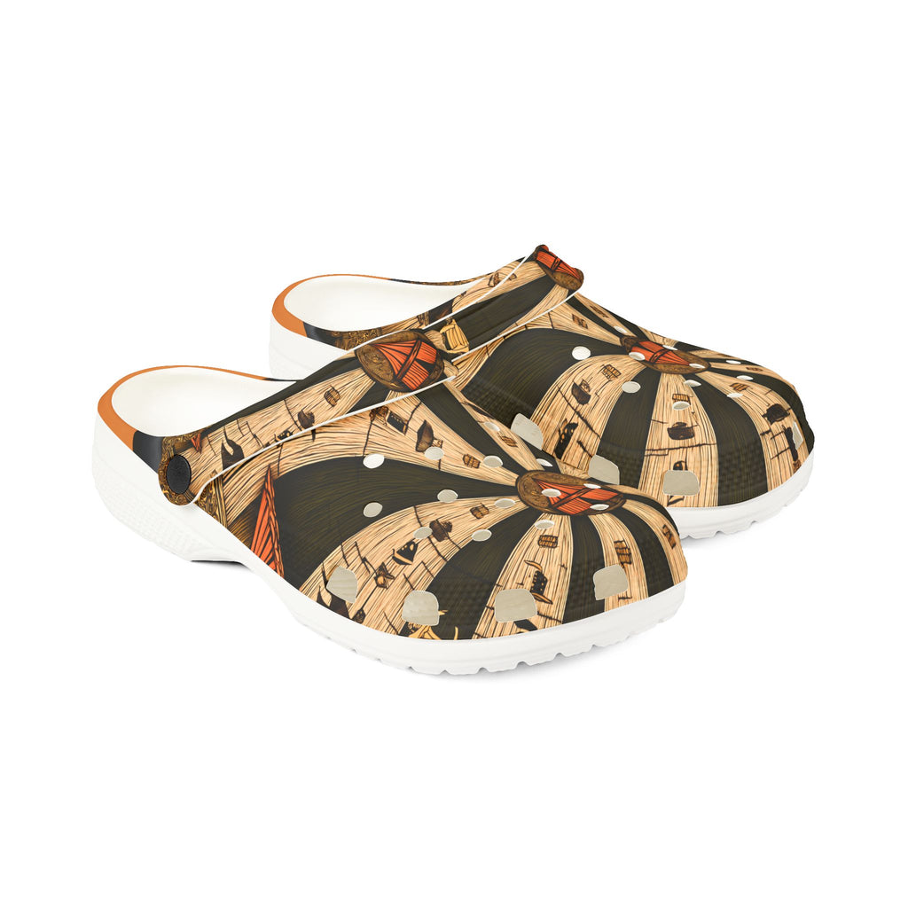 Tree Ring Circus Clogs | Woodland Carnival Art Shoes | Lightweight Ventilated Slip-On Footwear
