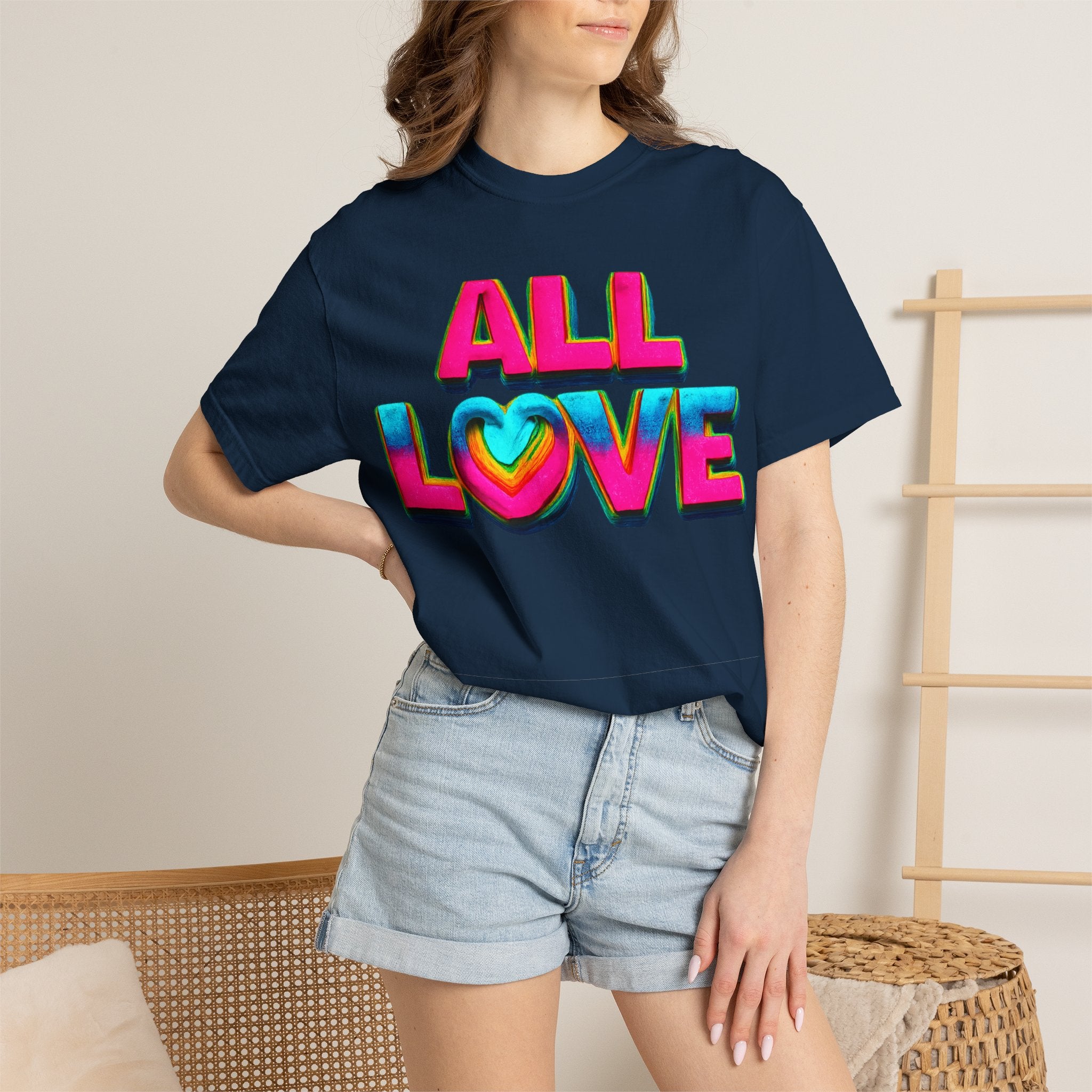 All Love Shirt, Retro Colorful Tee, Positive Vibes Shirt, Heart Graphic Tee, Bright Aesthetic T-Shirt, Feel Good Shirt, Gift for Friends