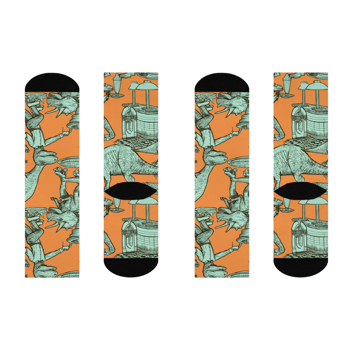 Skating Dinosaur Diner Socks | Retro Roller Skate Dinosaurs