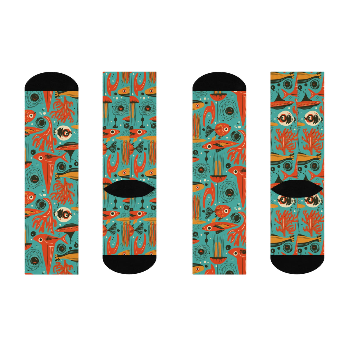 Atomic Aquarium Crew Socks | Retro Orange Fish & Jellyfish