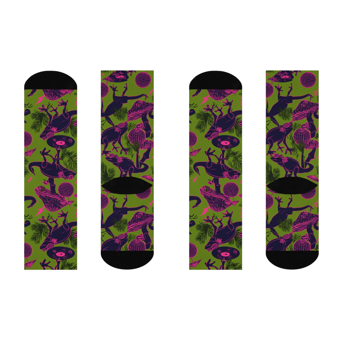 Disco Lizard Crew Socks | Neon Pink Green Retro Jungle
