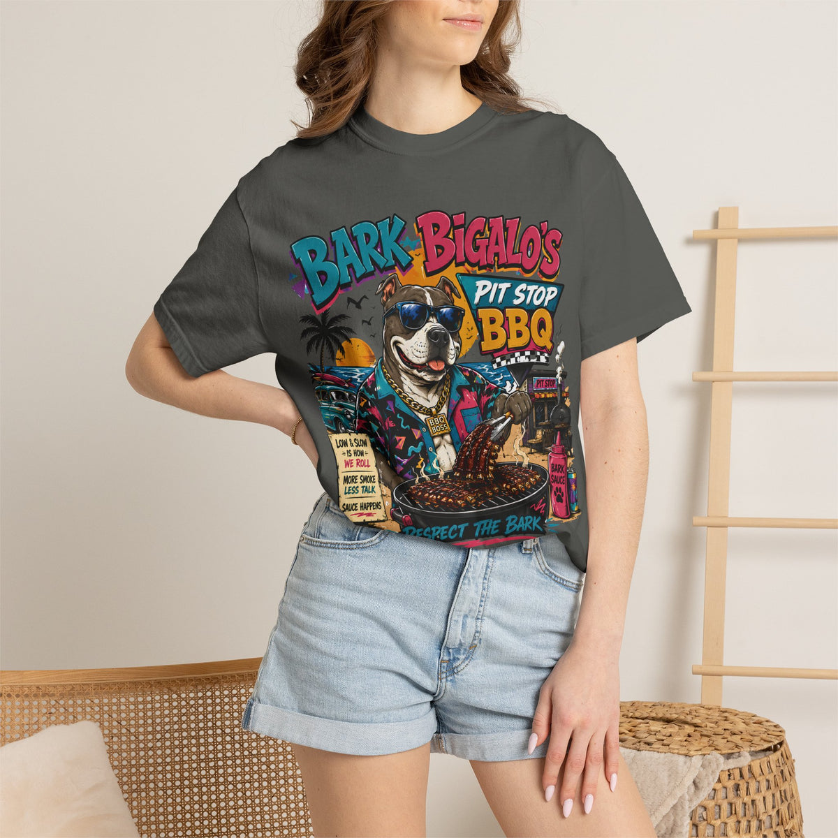 Bark Bigalos Pit Stop BBQ Shirt, Funny Pitbull BBQ Tee, Retro Beach Dog Shirt, Summer Cookout Graphic Tee, BBQ Lover Gift