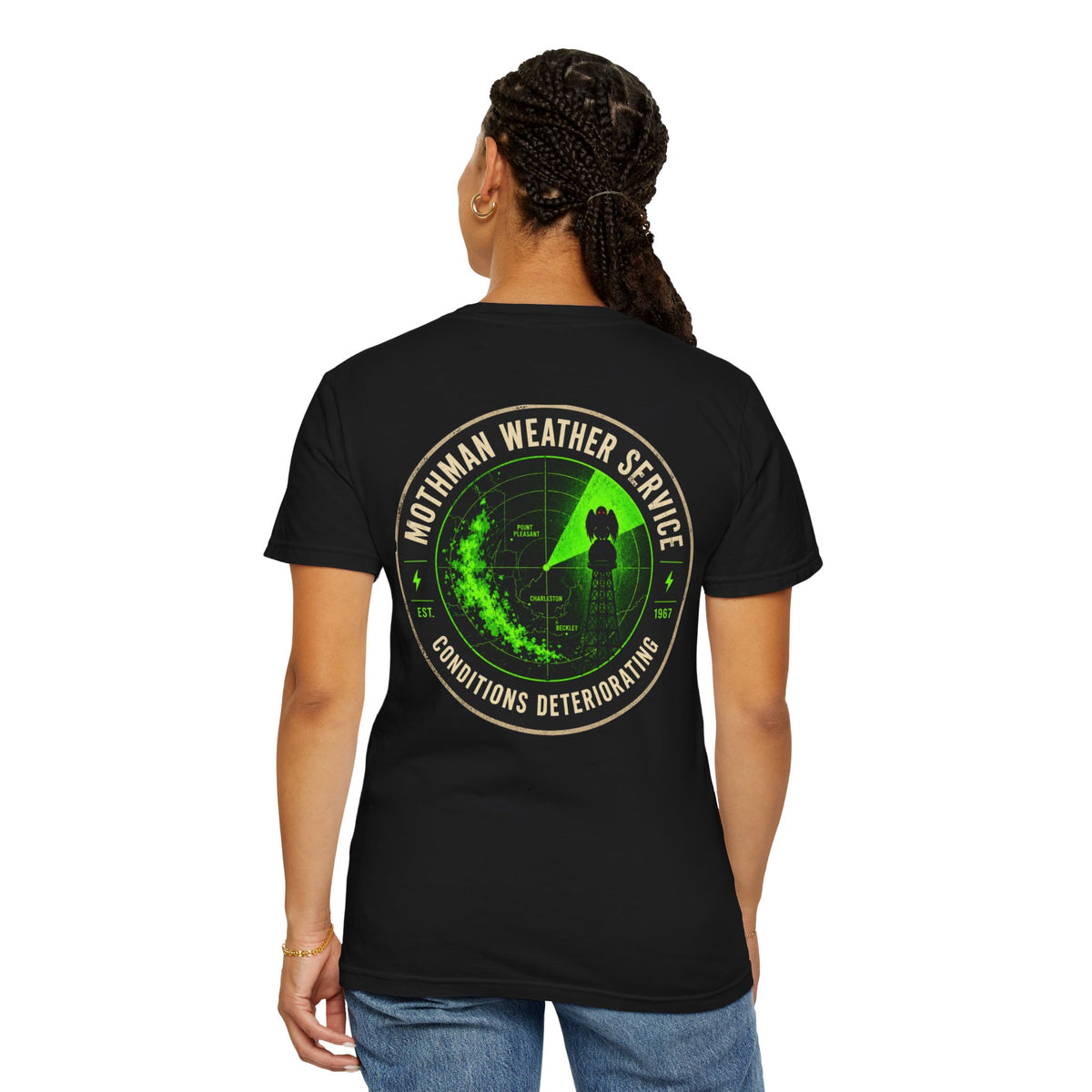 Mothman Weather Service Shirt, Cryptid Weather Tee, Appalachian Storm Watch, Point Pleasant WV Paranormal, Conditions Deteriorating