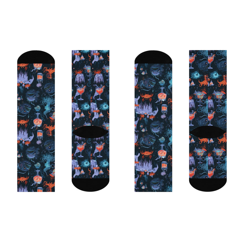 Deep Sea Cocktail Party Crew Socks | Anglerfish Octopus Print