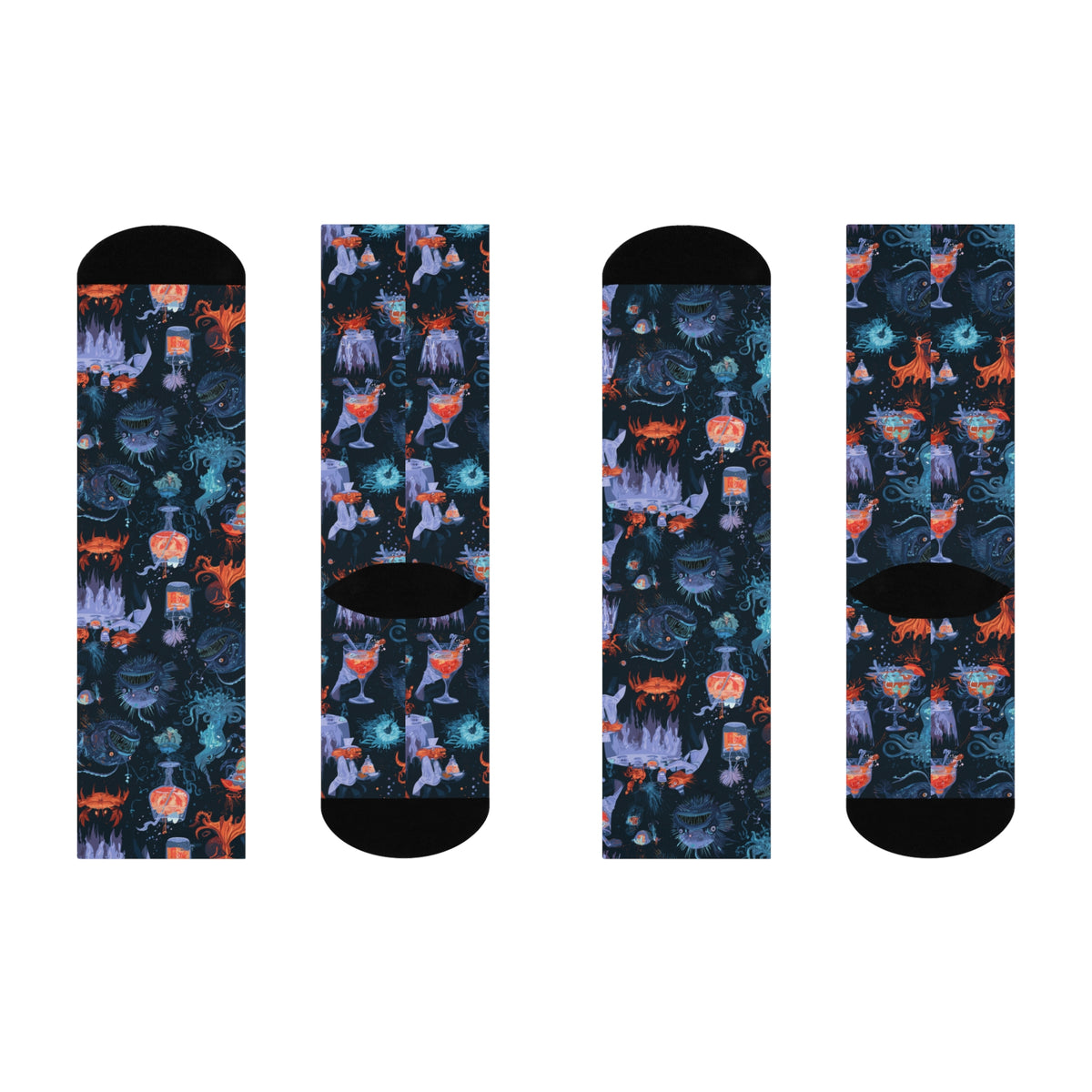 Deep Sea Cocktail Party Crew Socks | Anglerfish Octopus Print