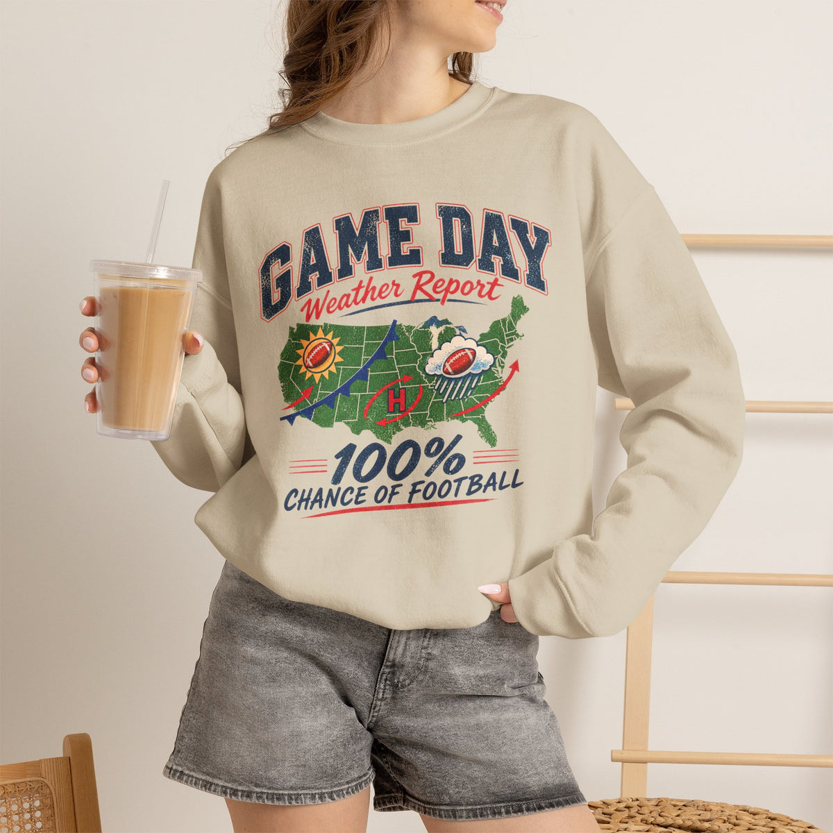 Game Day Weather Report 100% Chance of Football Sweatshirt | Football Weather Crewneck