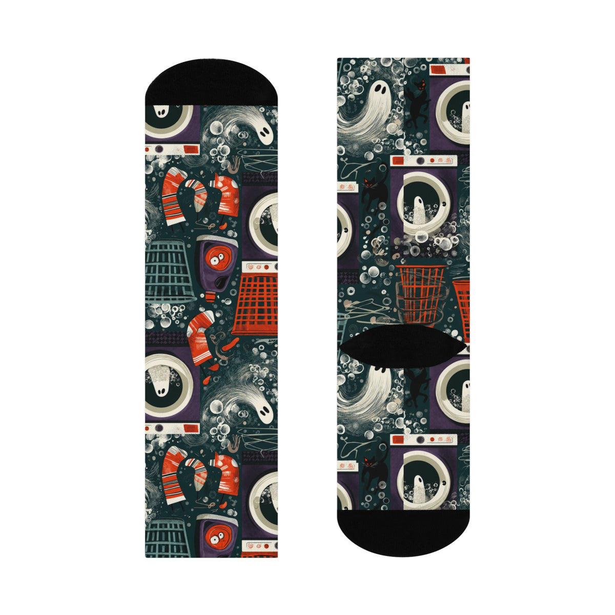 Ghost Laundry Crew Socks | Haunted Washers & Black Cats