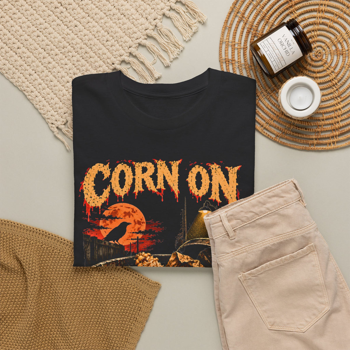 Funny Corn Shirt, Corn on Macabre Horror Graphic Tee, Eaten Corn Cob Halloween T-Shirt, Dark Humor Gift