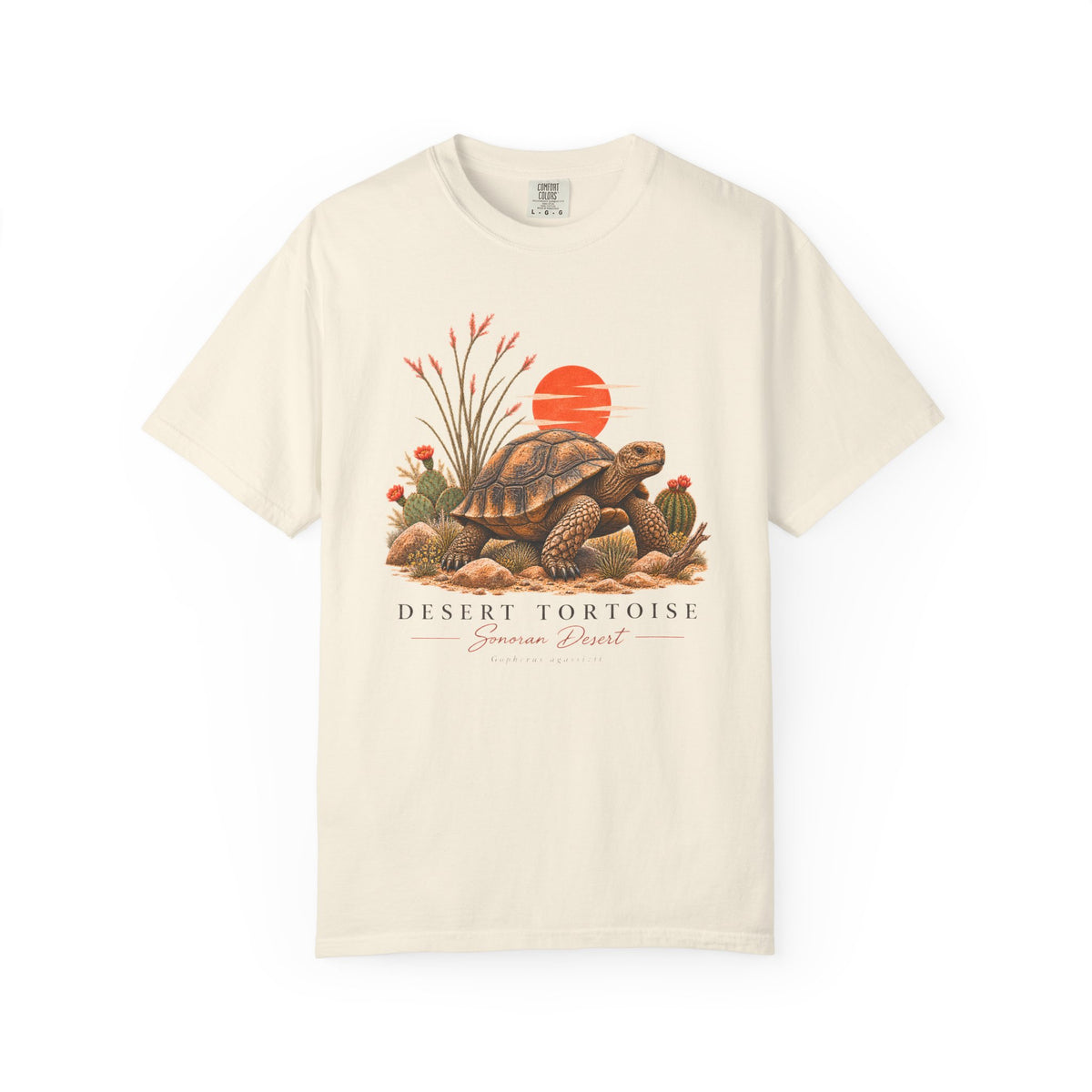 Desert Tortoise Illustration T-Shirt | Vintage Sunset Cactus Scene