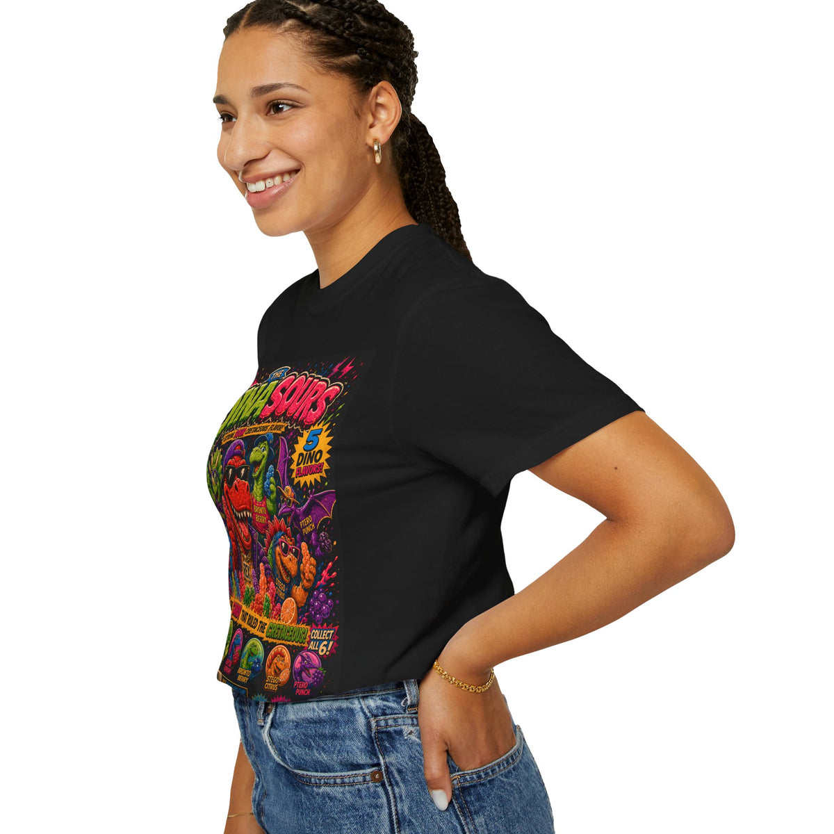 The Dinasours Retro Candy Shirt | Vintage 80s Cartoon Candy Tee | Funny Dinosaur Graphic Tee | Nostalgic Saturday Morning Candy Box Shirt