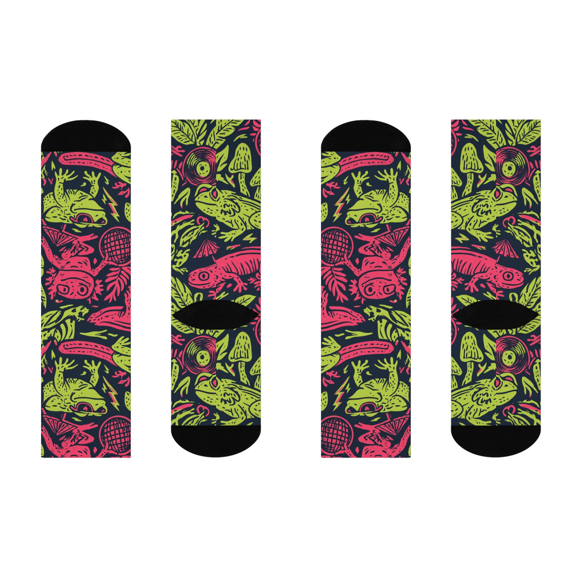 Neon Jungle Frog Crew Socks | Hot Pink Lime Amphibian Print