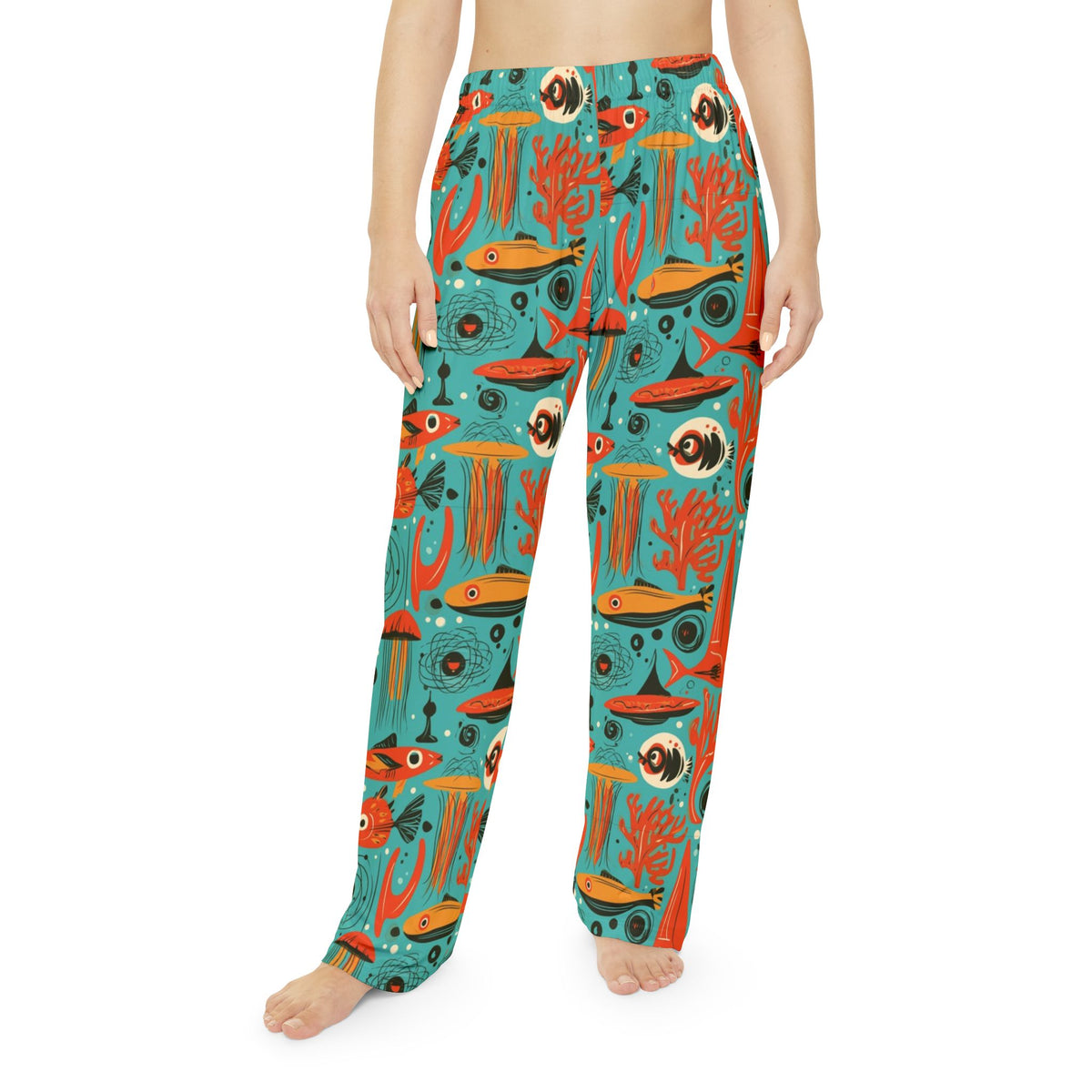 Atomic Aquarium Pajama Pants | Retro Orange Fish & Jellyfish