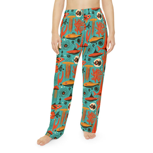 Atomic Aquarium Pajama Pants | Retro Orange Fish & Jellyfish