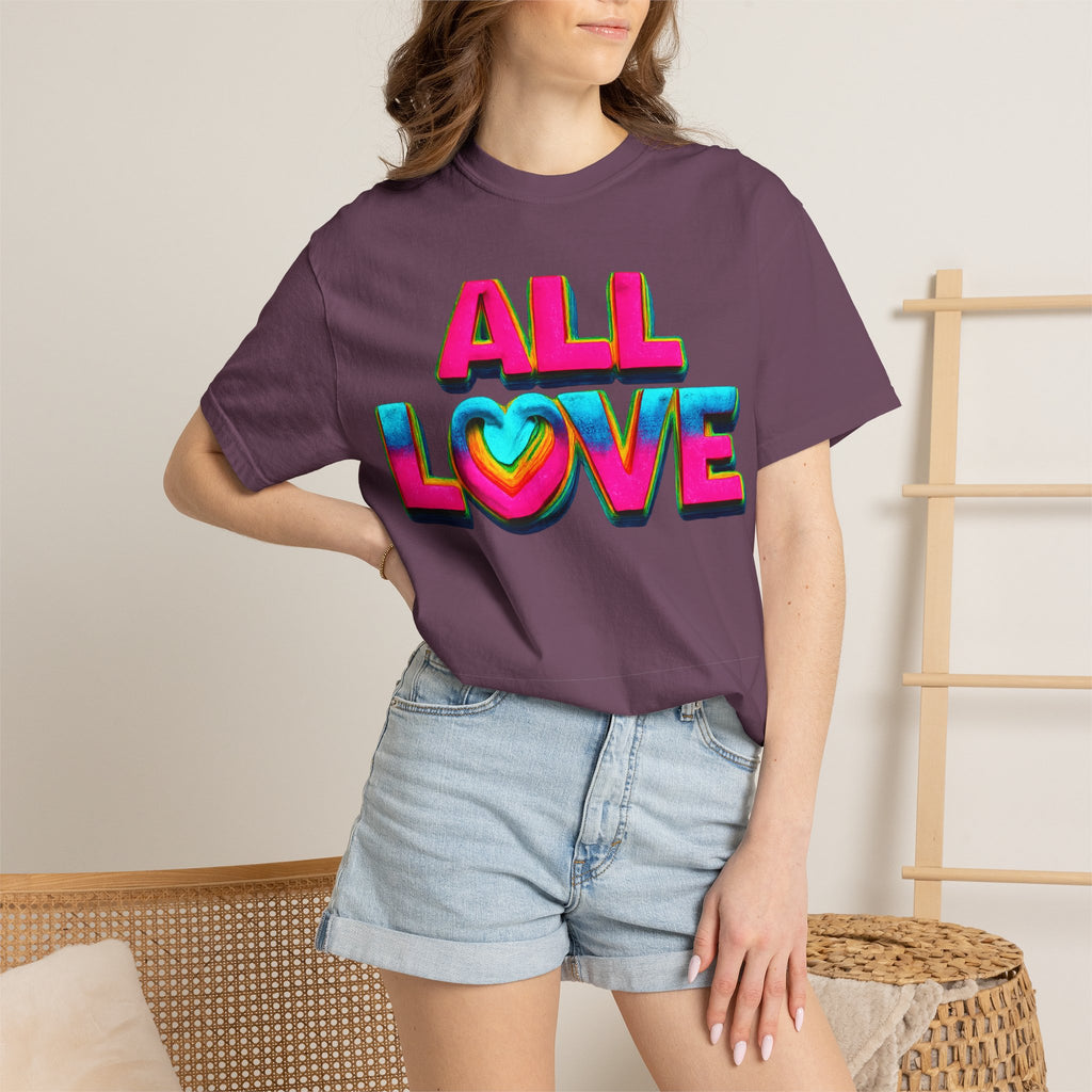All Love Shirt, Retro Colorful Tee, Positive Vibes Shirt, Heart Graphic Tee, Bright Aesthetic T-Shirt, Feel Good Shirt, Gift for Friends