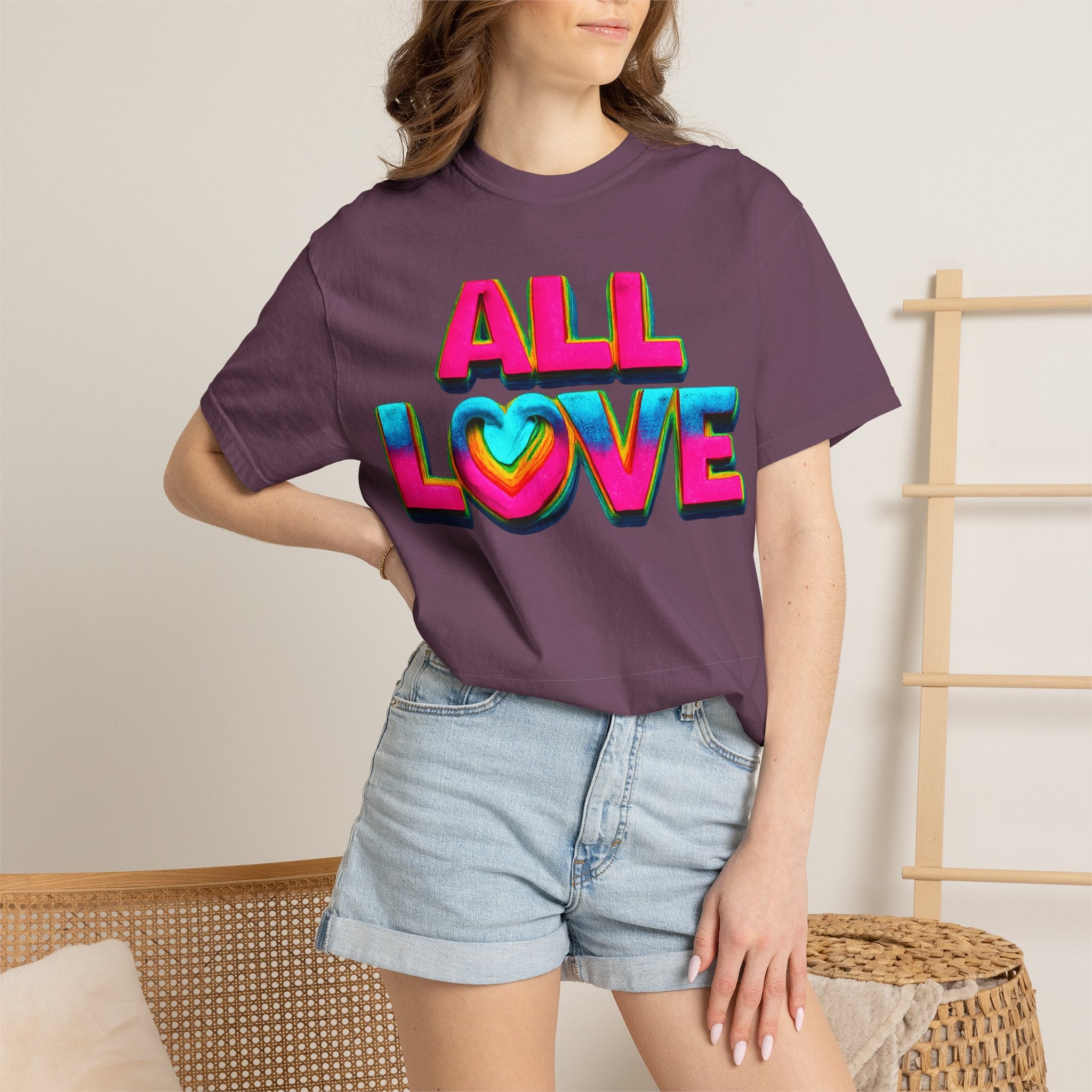 All Love Shirt, Retro Colorful Tee, Positive Vibes Shirt, Heart Graphic Tee, Bright Aesthetic T-Shirt, Feel Good Shirt, Gift for Friends