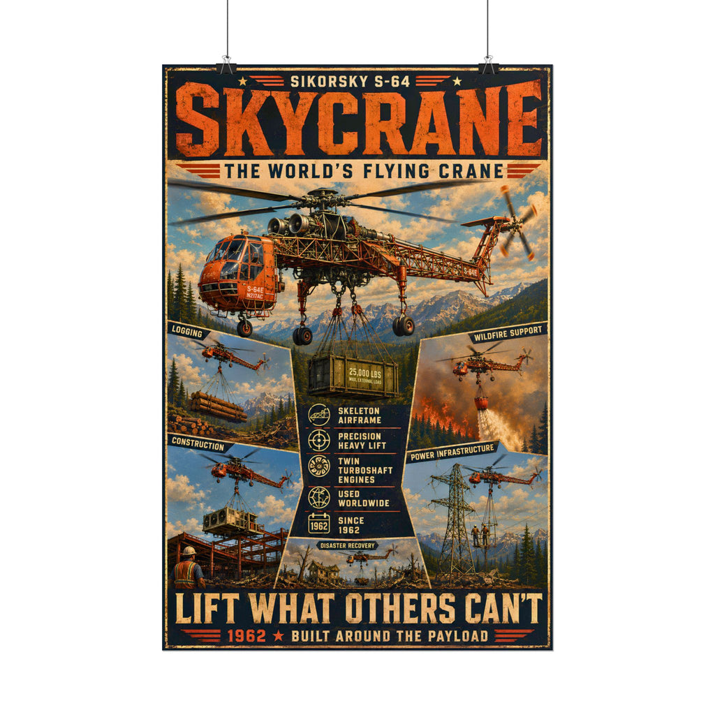Sikorsky S-64 Skycrane Poster, Heavy Lift Helicopter Wall Art, Aviation Print, Erickson Air Crane, Helicopter Pilot Gift, Flight Deck Decor