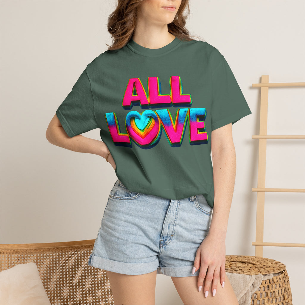 All Love Shirt, Retro Colorful Tee, Positive Vibes Shirt, Heart Graphic Tee, Bright Aesthetic T-Shirt, Feel Good Shirt, Gift for Friends