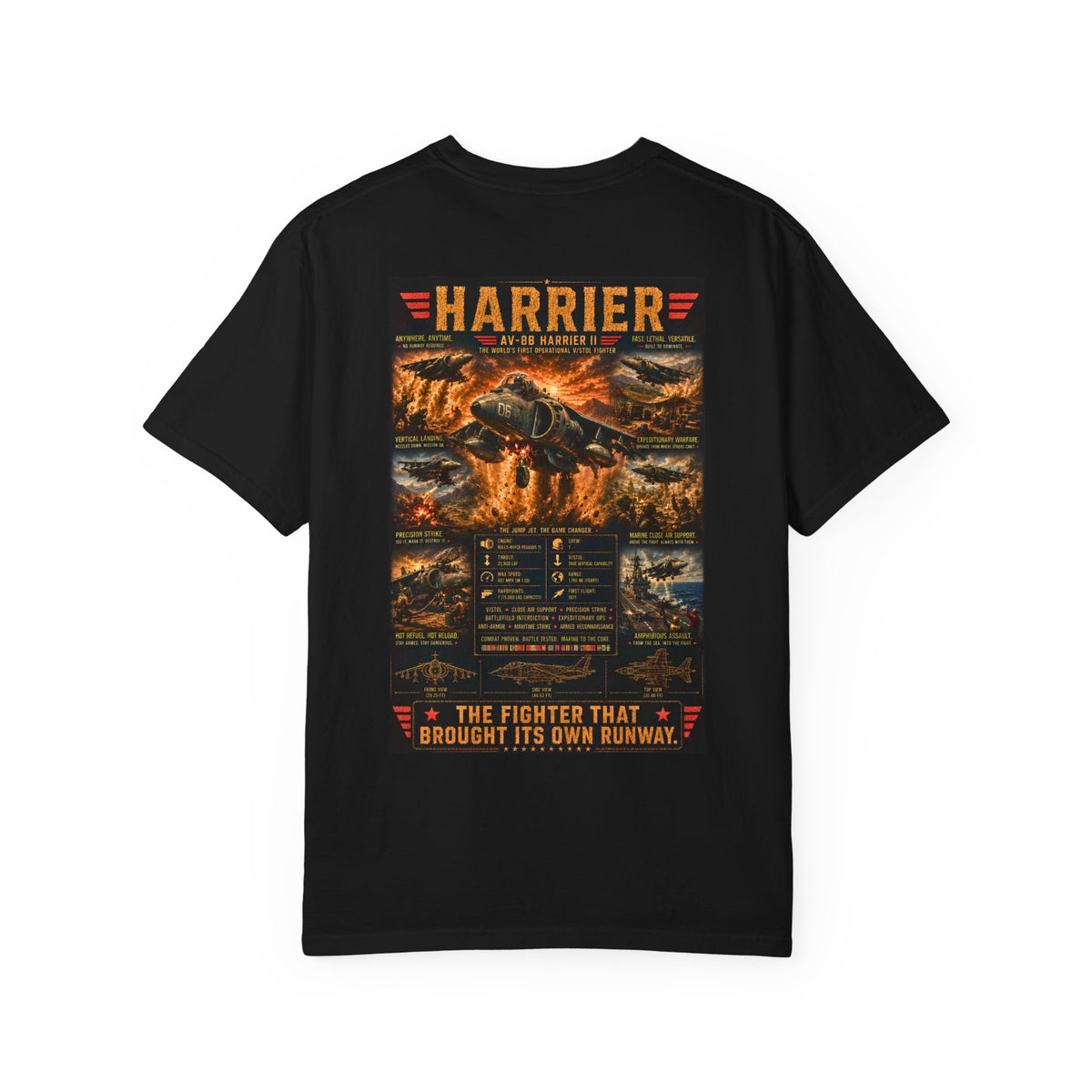 AV-8B Harrier II Shirt | The Fighter That Brought Its Own Runway | USMC v/stol Aviation Tee
