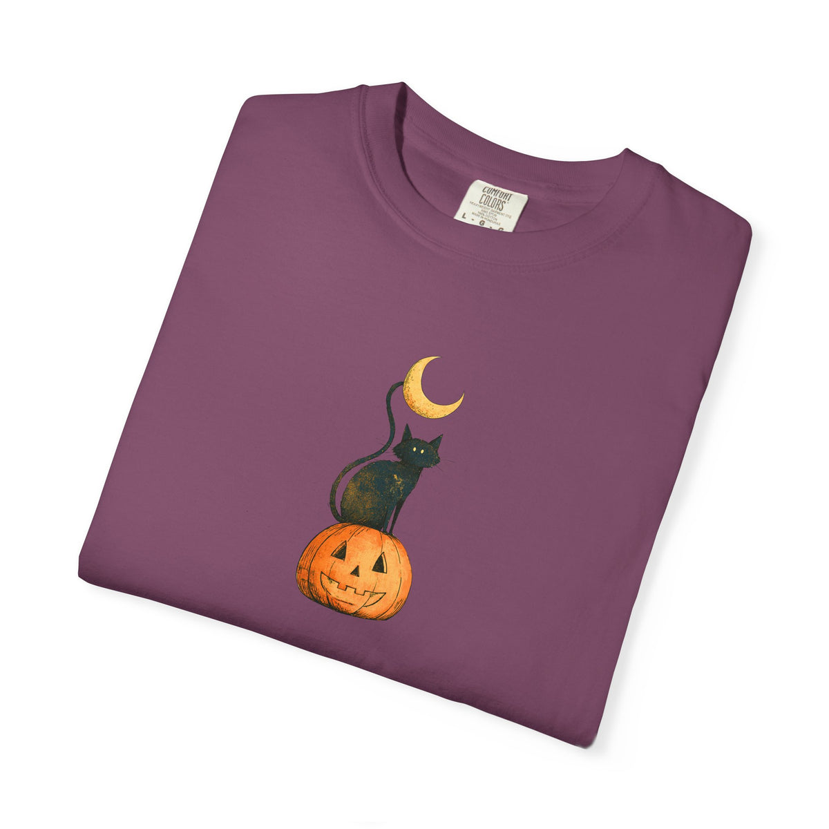 Black Cat on Jack-o'-Lantern T-Shirt | Crescent Moon Halloween Tee