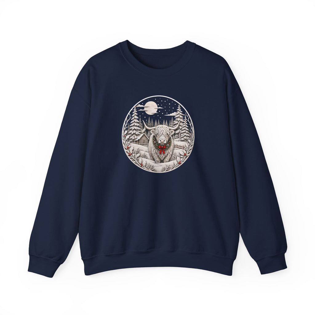 Christmas Highland Cow Sweatshirt, Winter Highland Cow Crewneck, Cozy Christmas Cow Sweatshirt, Rustic Holiday Sweatshirt