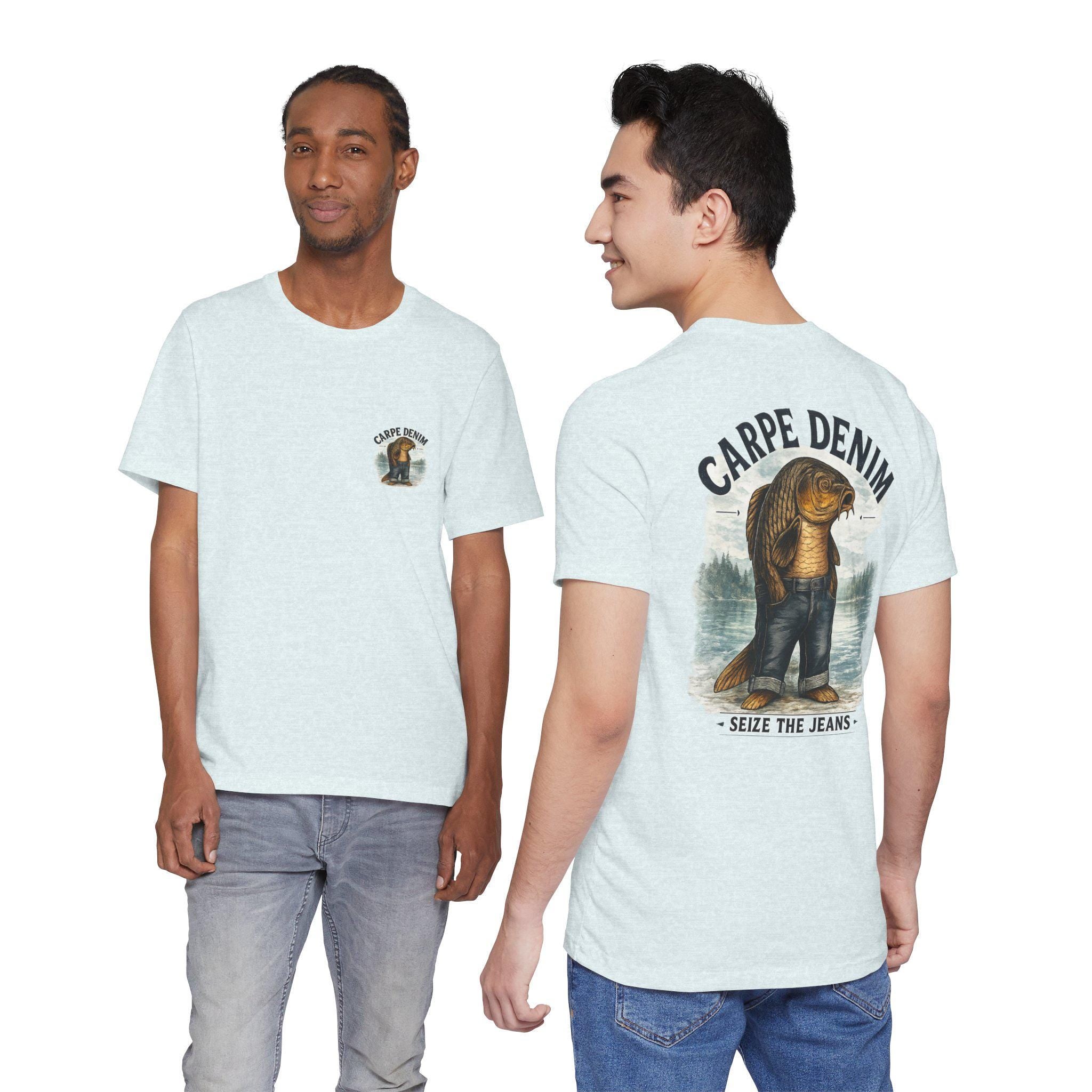 Carpe Denim Fish Graphic Tee, Funny Fishing Pun Shirt, Lake Life Apparel