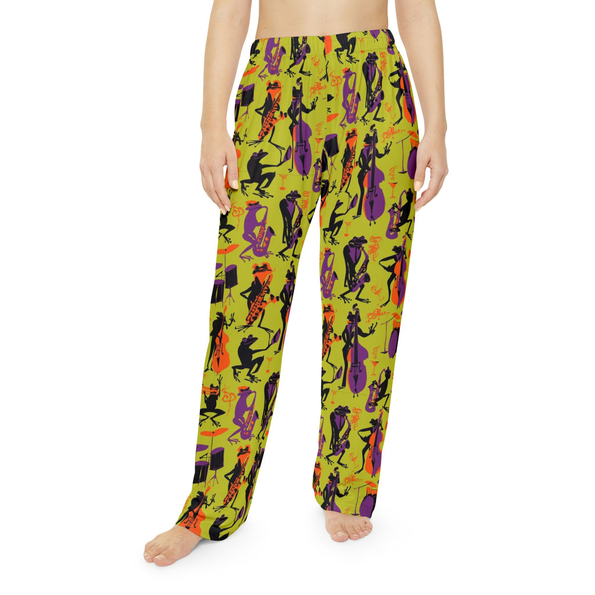 Jazz Frog Pajama Pants | Purple Saxophone Band Retro Print