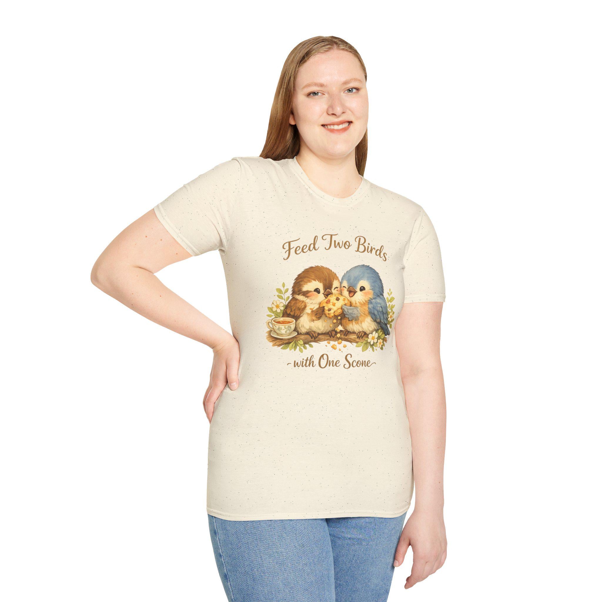 Feed Two Birds Scone Shirt, Cottagecore Bird Tee, Wholesome Nature Saying T-Shirt