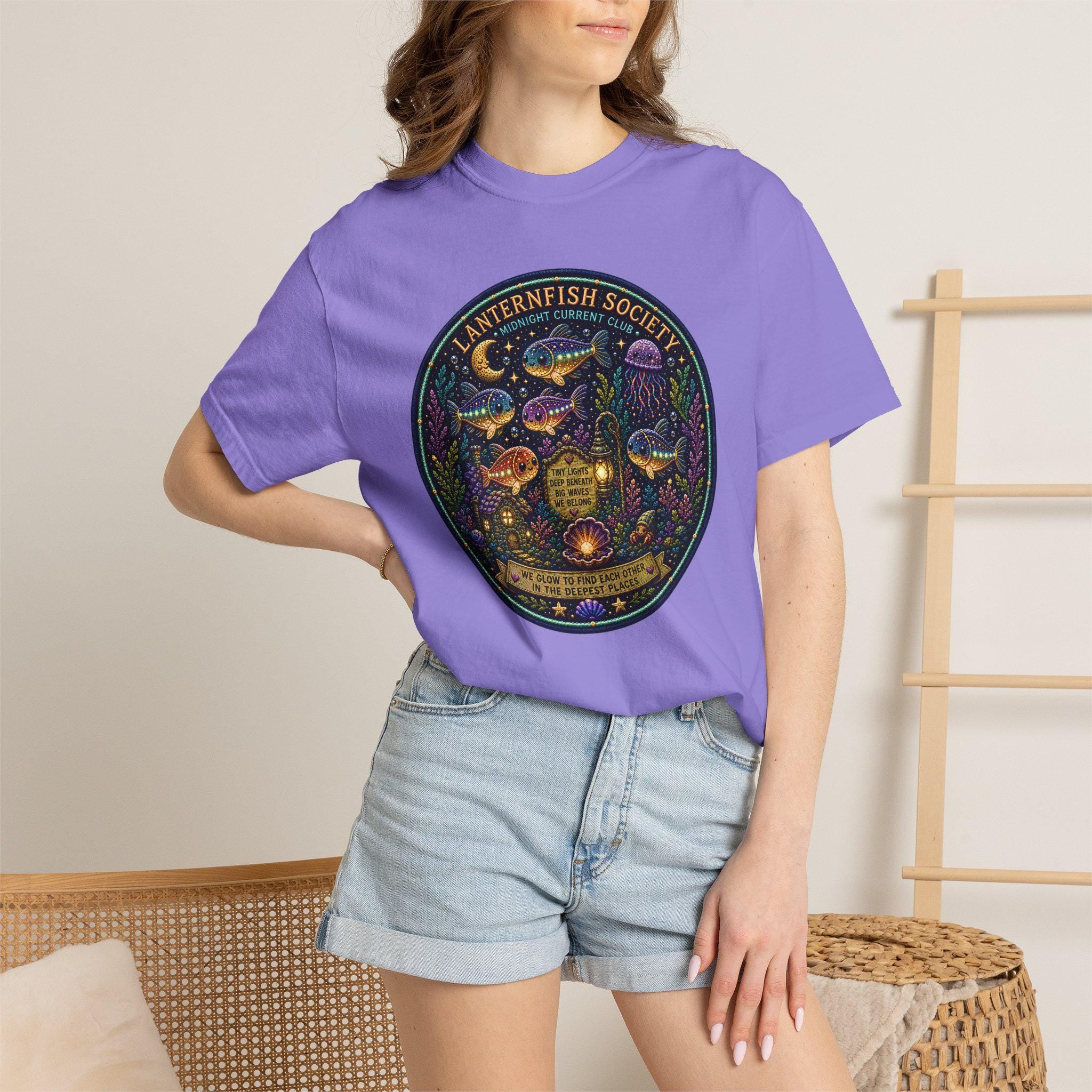 Lanternfish Society Shirt, Bioluminescent Deep Sea Marine Life Tee, Comfort Colors 1717