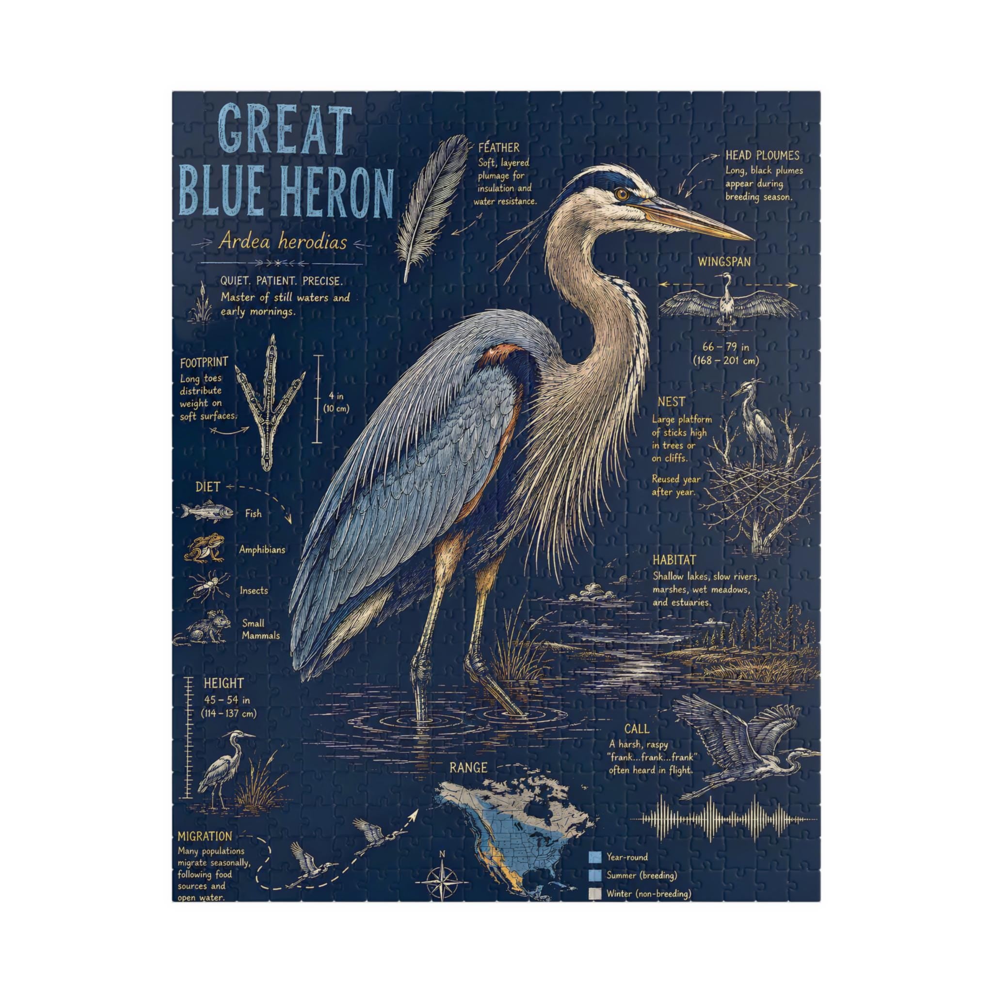 Blue Heron Nature Illustration Puzzle | Wetlands Bird Jigsaw (110-520 Pieces)