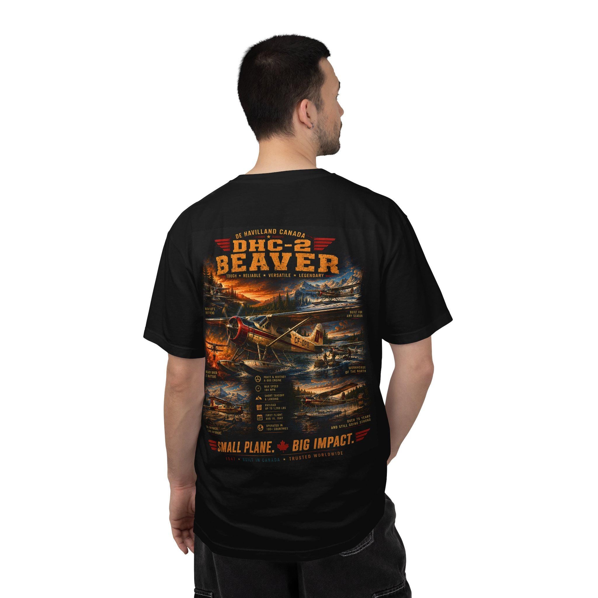 DHC-2 Beaver Seaplane T-shirt | Vintage Aircraft Poster, Back Print