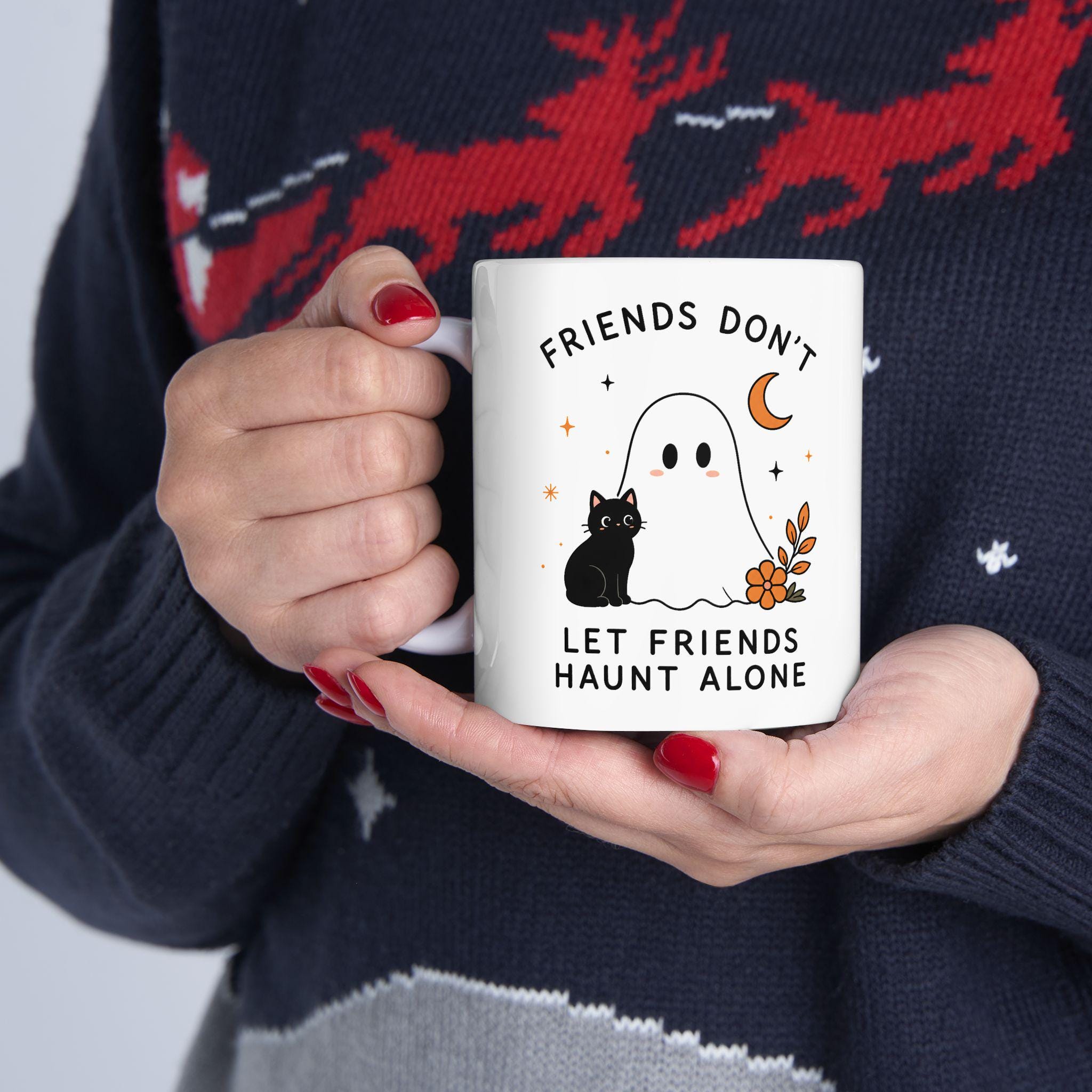 Friendship Ghost and Cat Mug | Ceramic Coffee Cup
