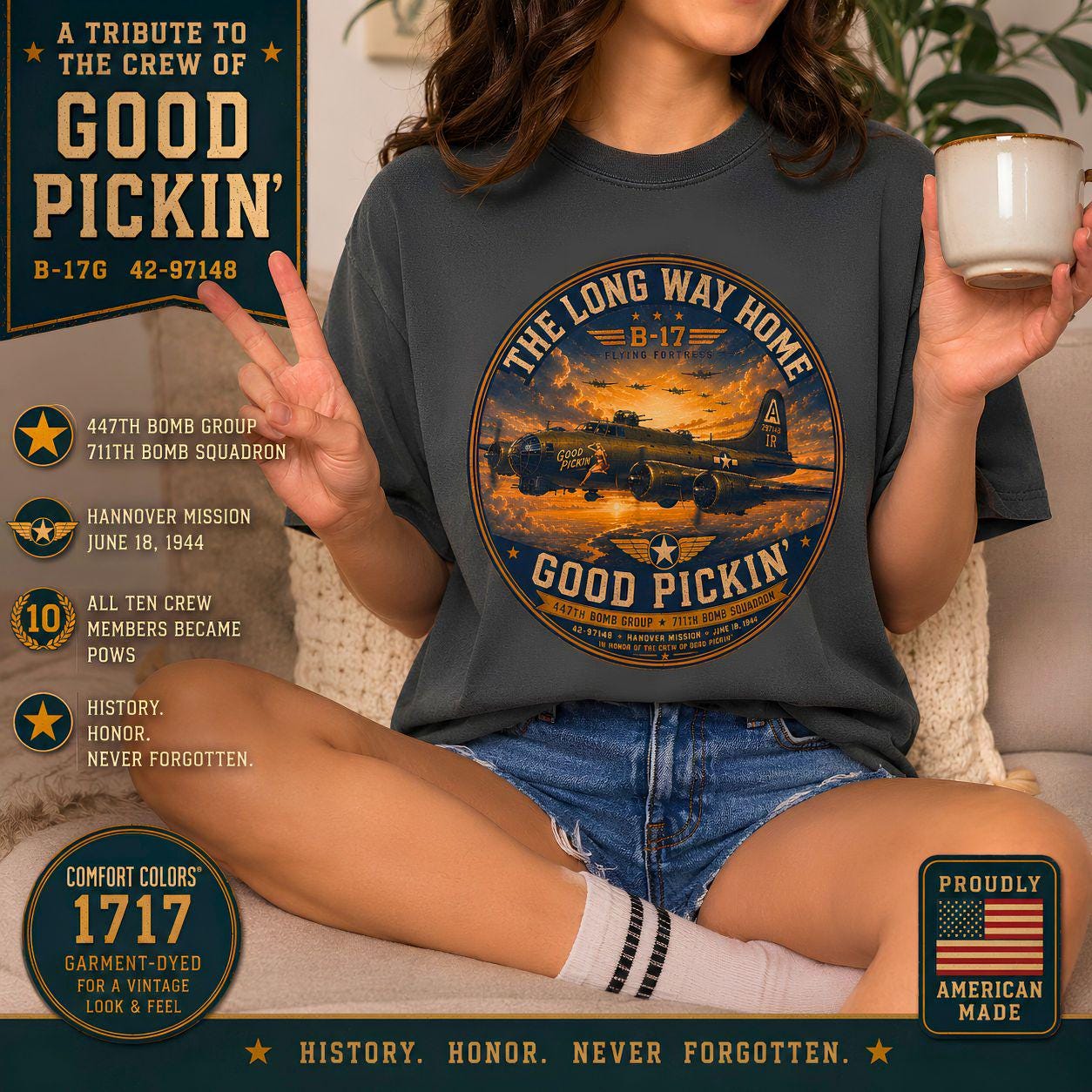 B-17 Flying Fortress "Good Pickin'" WWII Bomber Shirt