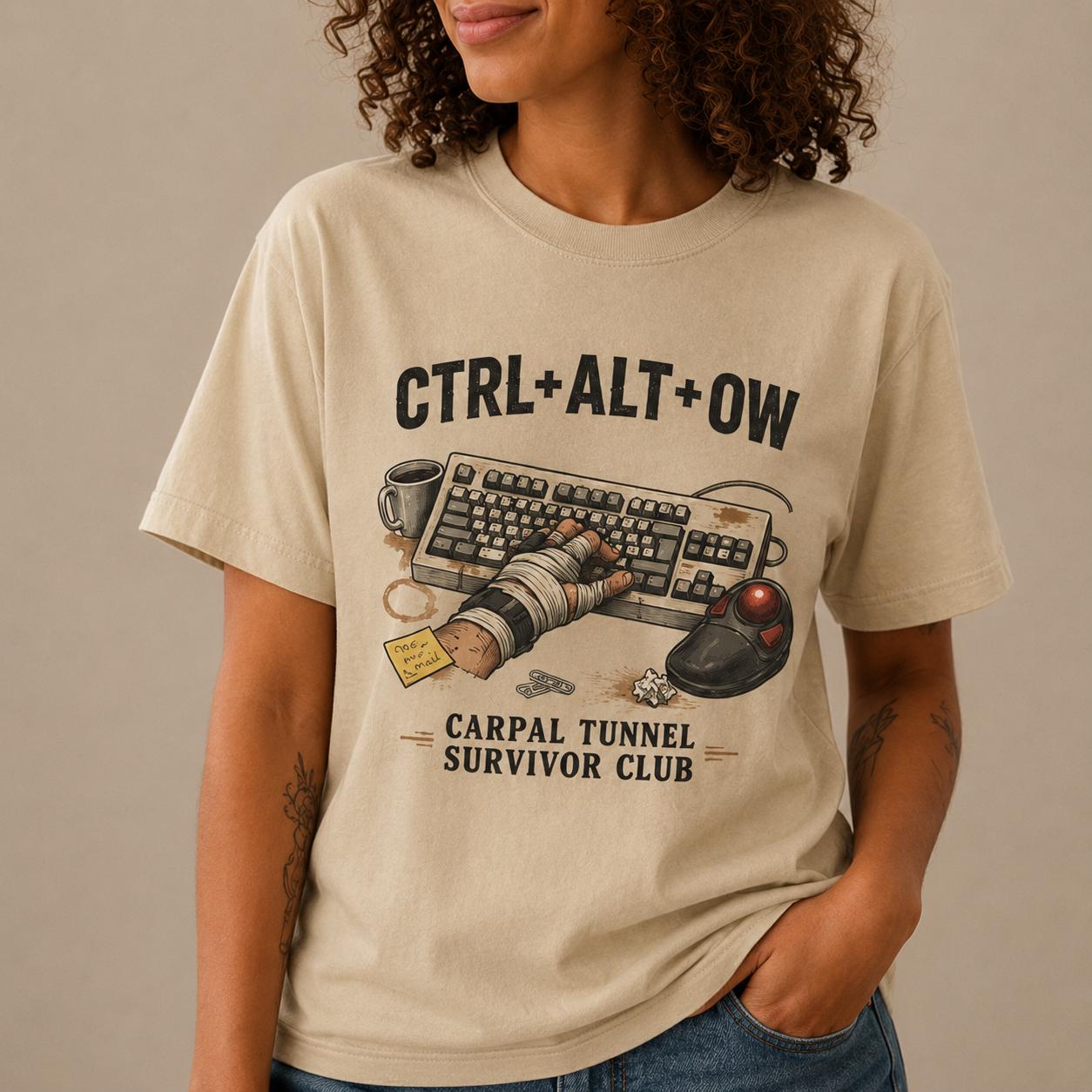 CTRL ALT OW Carpal Tunnel Survivor Club Tee, Funny Office Gamer Gift