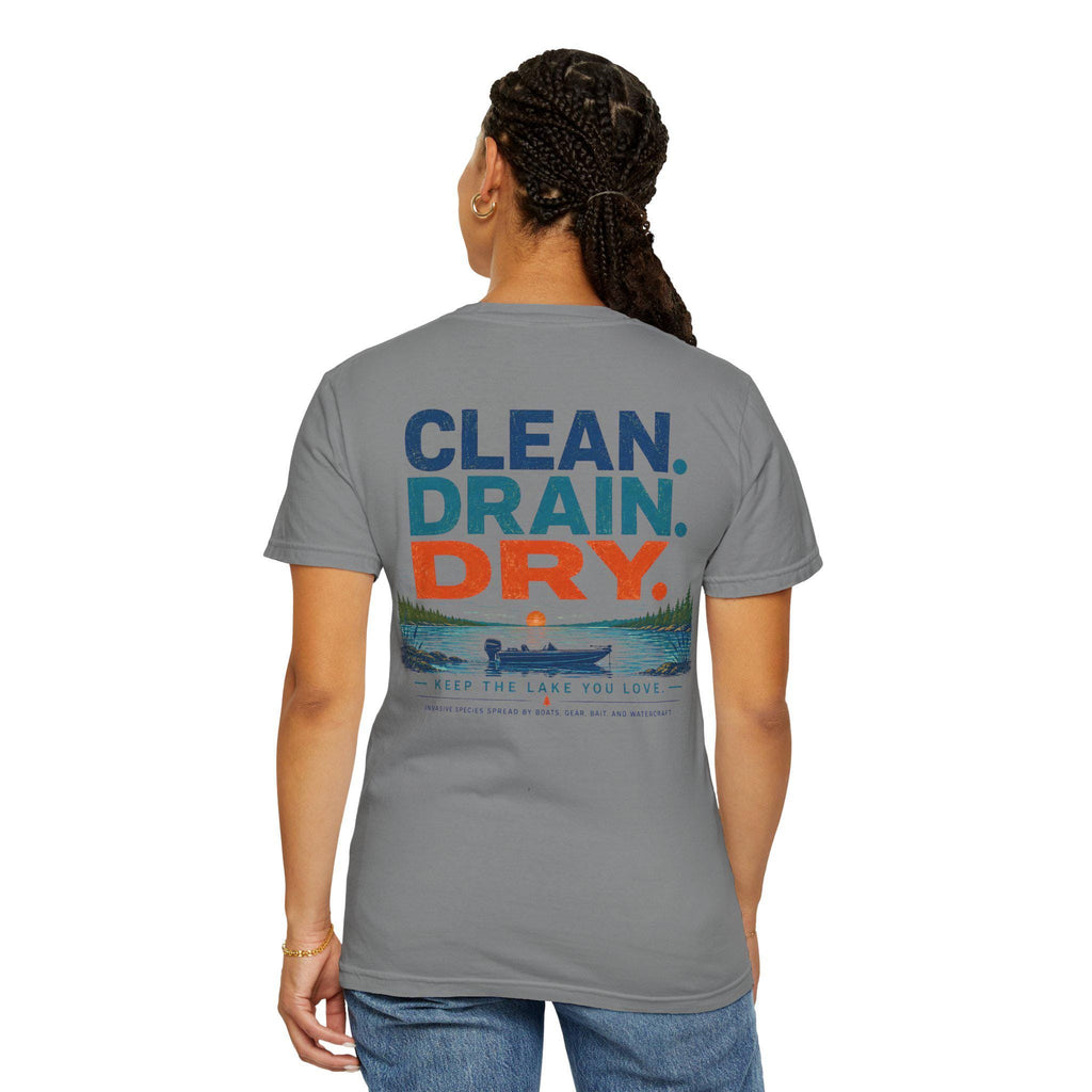 Clean Drain Dry Lake Conservation Tee, Invasive Species Awareness Boating Shirt