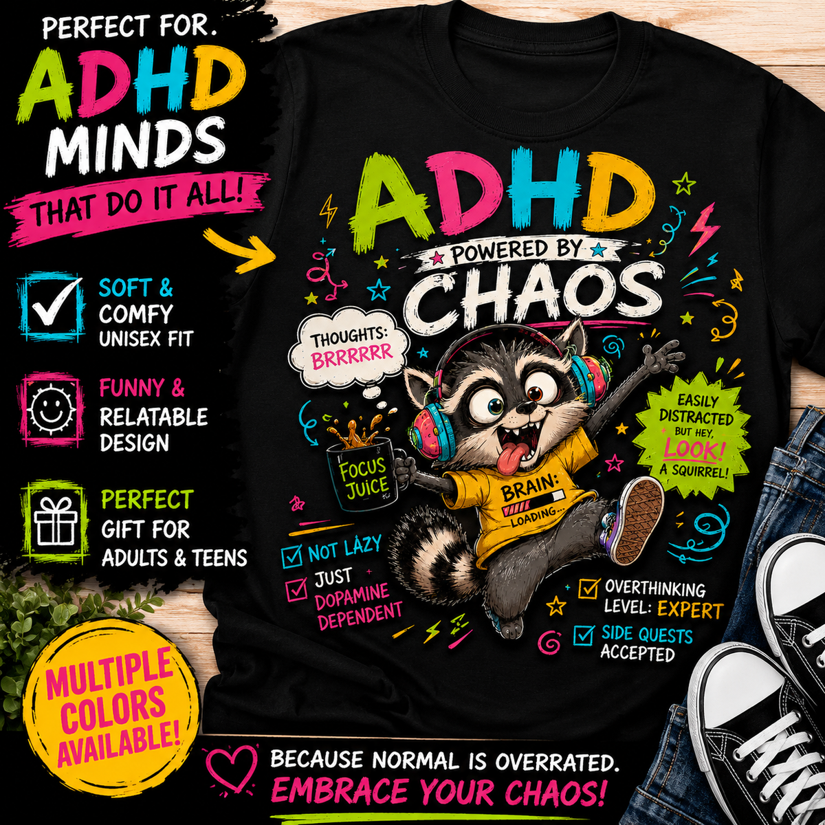 Funny ADHD Shirt for Adults, ADHD Raccoon Tee