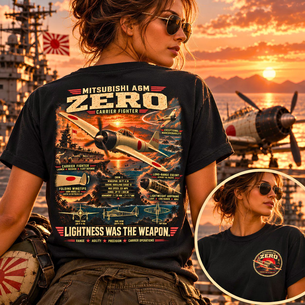 Mitsubishi A6M Zero Vintage Warplane T-shirt Japanese Fighter Aircraft