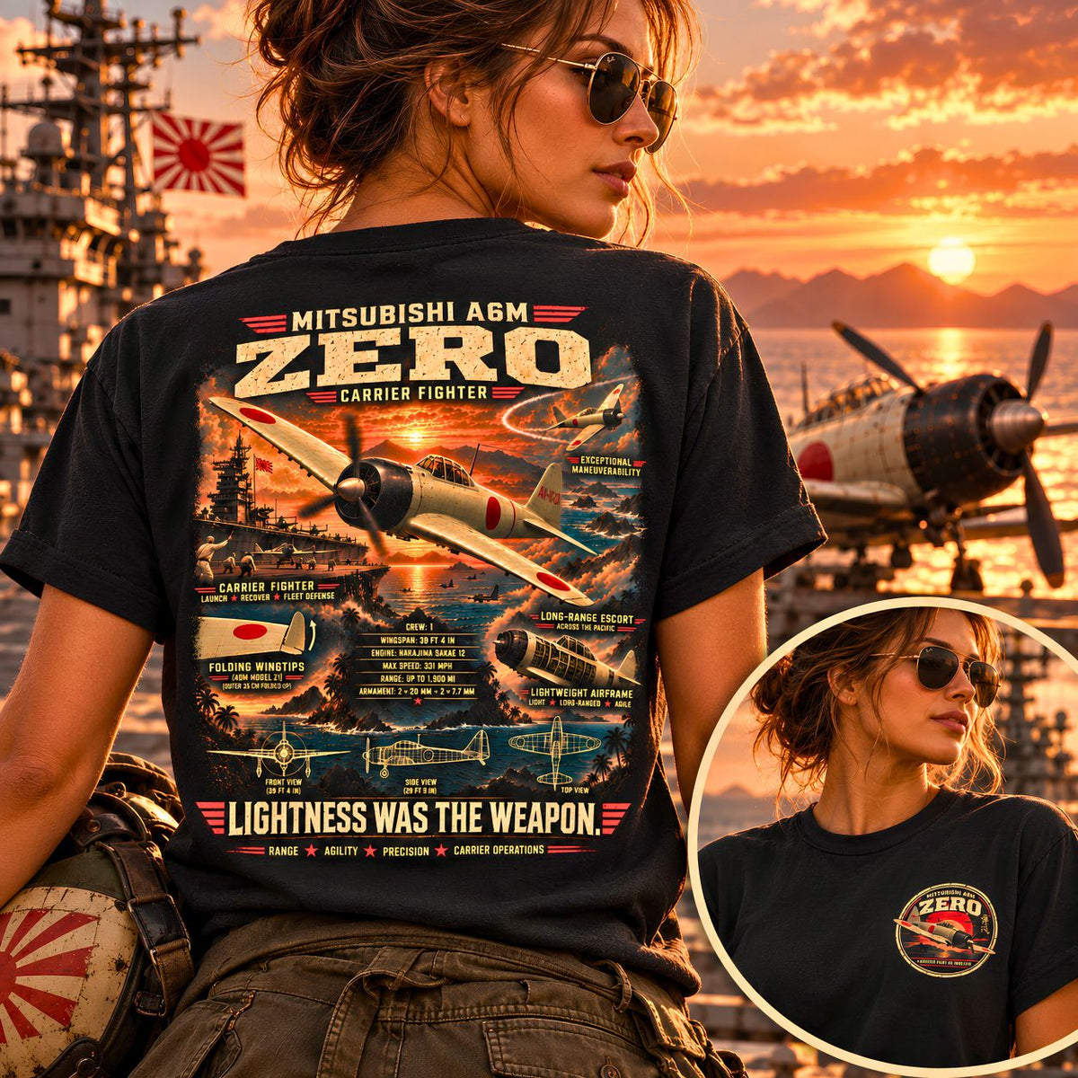 Mitsubishi A6M Zero Vintage Warplane T-shirt Japanese Fighter Aircraft
