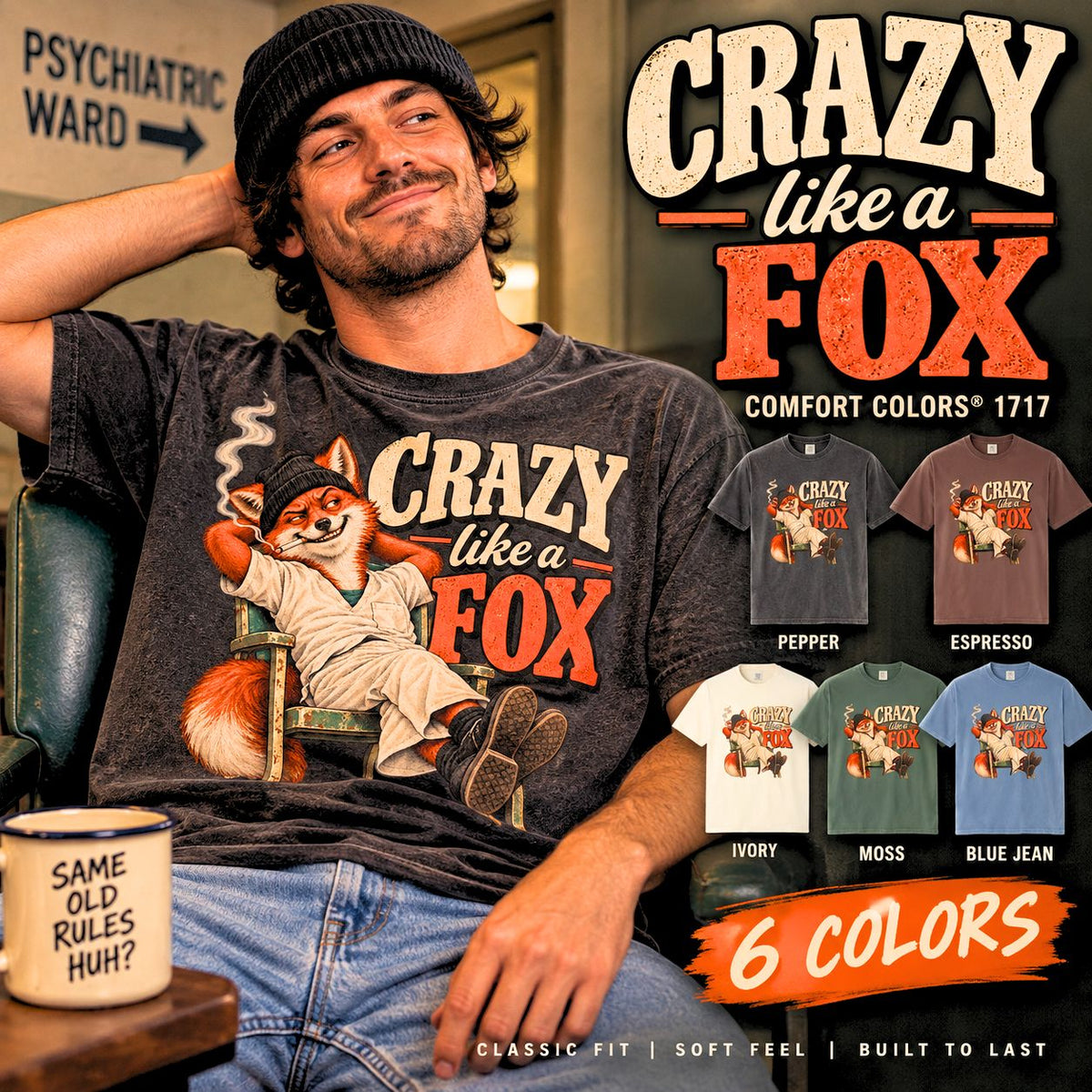 Crazy Like a Fox Shirt, Funny Fox Graphic Tee, Vintage Animal T Shirt, Retro Fox Lover Gift, Comfort Colors Unisex, Sarcastic Humor Shirt