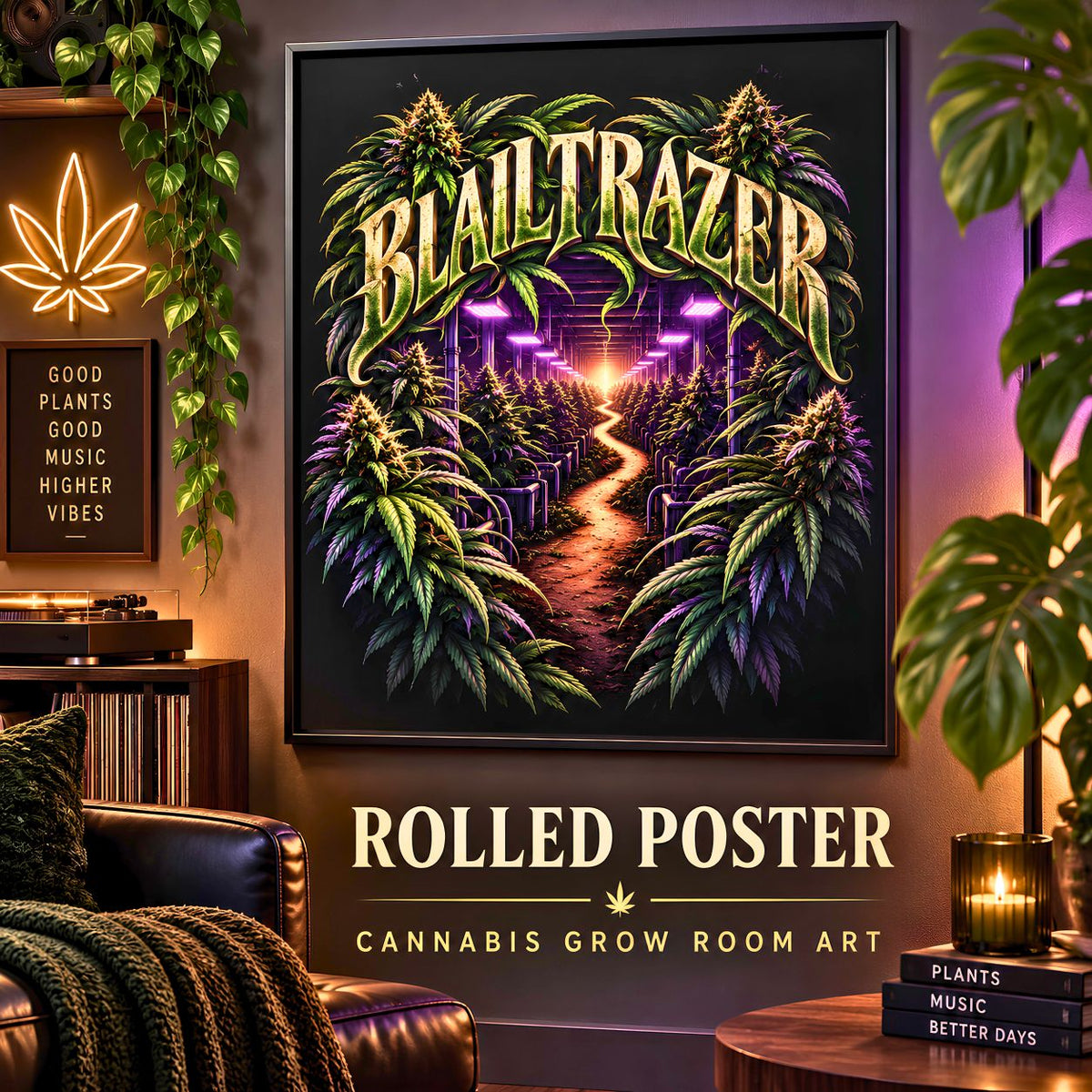 Blailtrazer Cannabis Grow Room Poster, Psychedelic Weed Wall Art