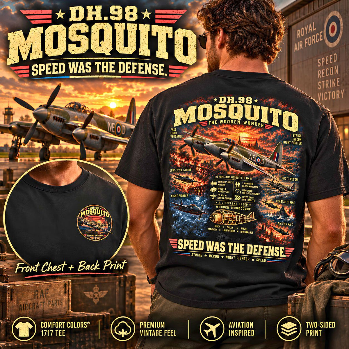 de Havilland Mosquito T-Shirt DH.98 Wooden Wonder Aviation Tee