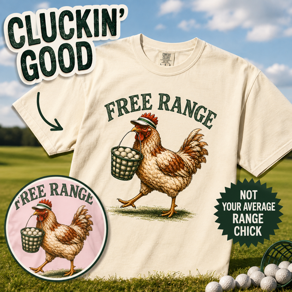 Free Range Chicken Golf Shirt, Funny Golfer Tee