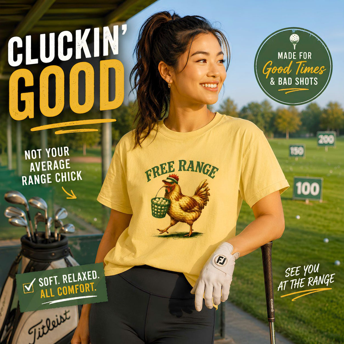 Free Range Chicken Golf Shirt, Funny Golfer Tee, Golfing Chicken T Shirt, Vintage Golf Shirt, Golf Gift for Men Women, Comfort Colors Tee