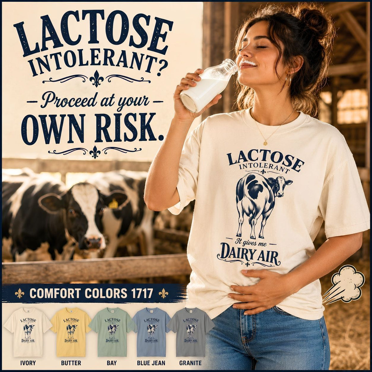 Lactose Intolerant Shirt, Dairy Air Cow Tee, Funny Milk Pun T-Shirt, Comfort Colors Cow Shirt, Dairy Lover Gift