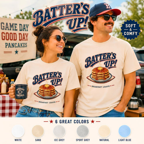 Batters Up Pancake Shirt, Vintage Baseball Breakfast Tee