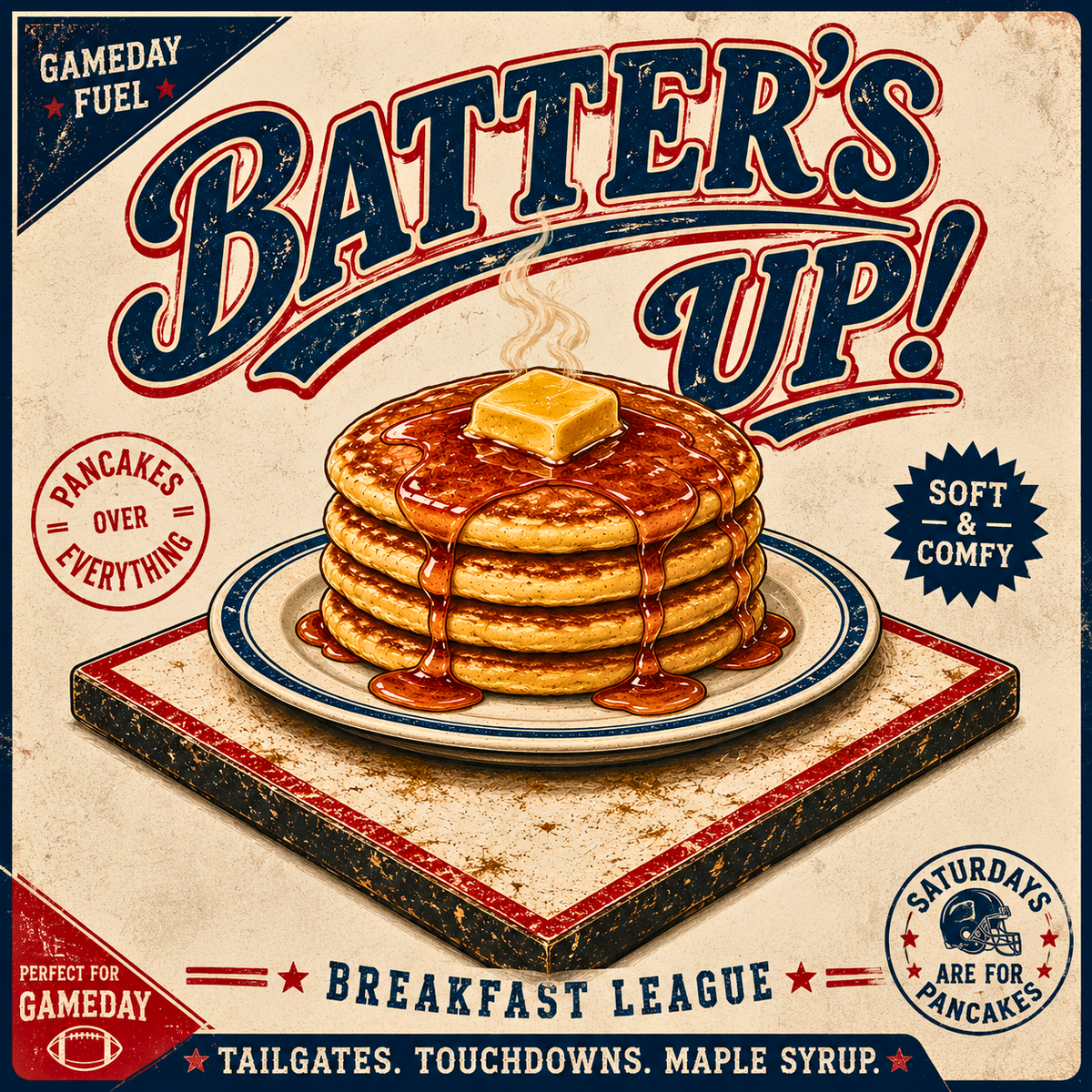 Batters Up Pancake Shirt, Vintage Baseball Breakfast Tee, Funny Gameday Food T-Shirt