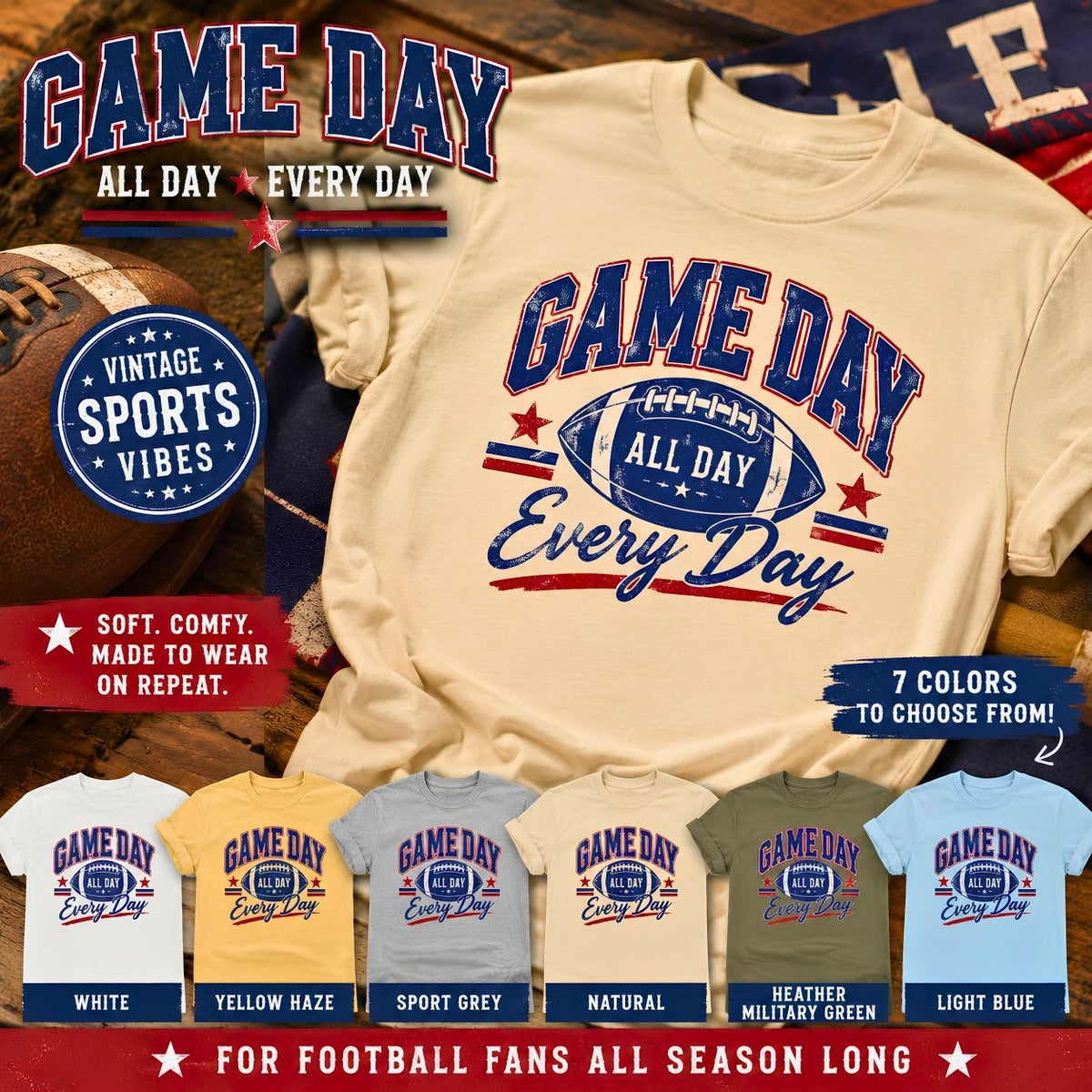 Game Day All Day Every Day Tee Football Graphic Shirt