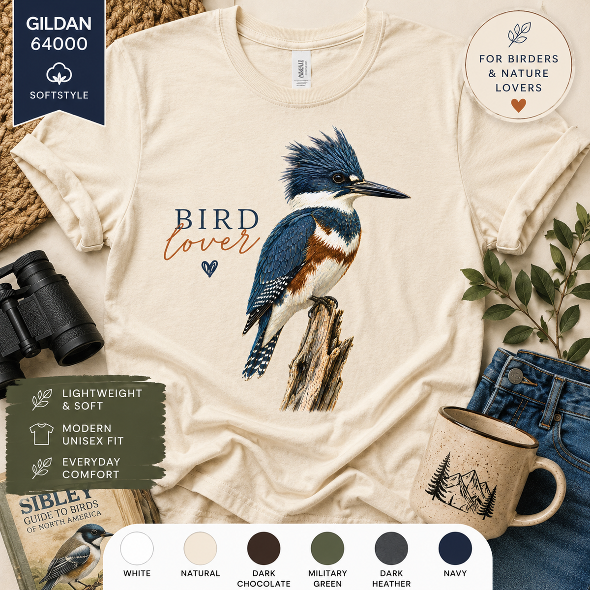 Belted Kingfisher Bird Lover Shirt, Birdwatching Tee