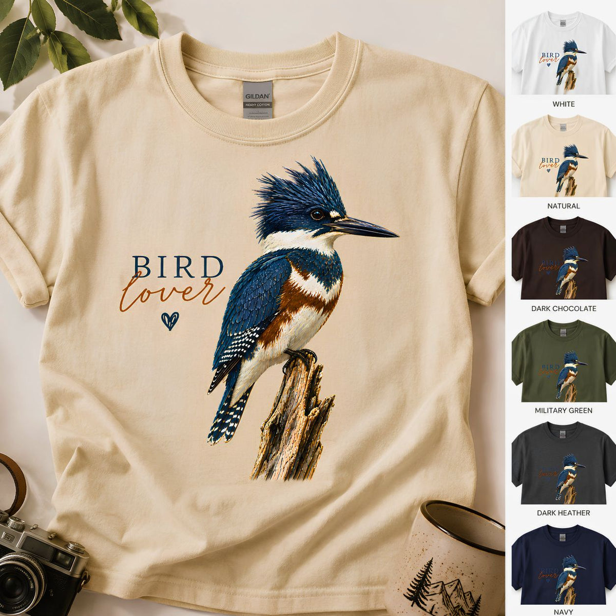 Belted Kingfisher Bird Lover Shirt, Birdwatching Tee, Nature Lover Gift, Gildan Softstyle