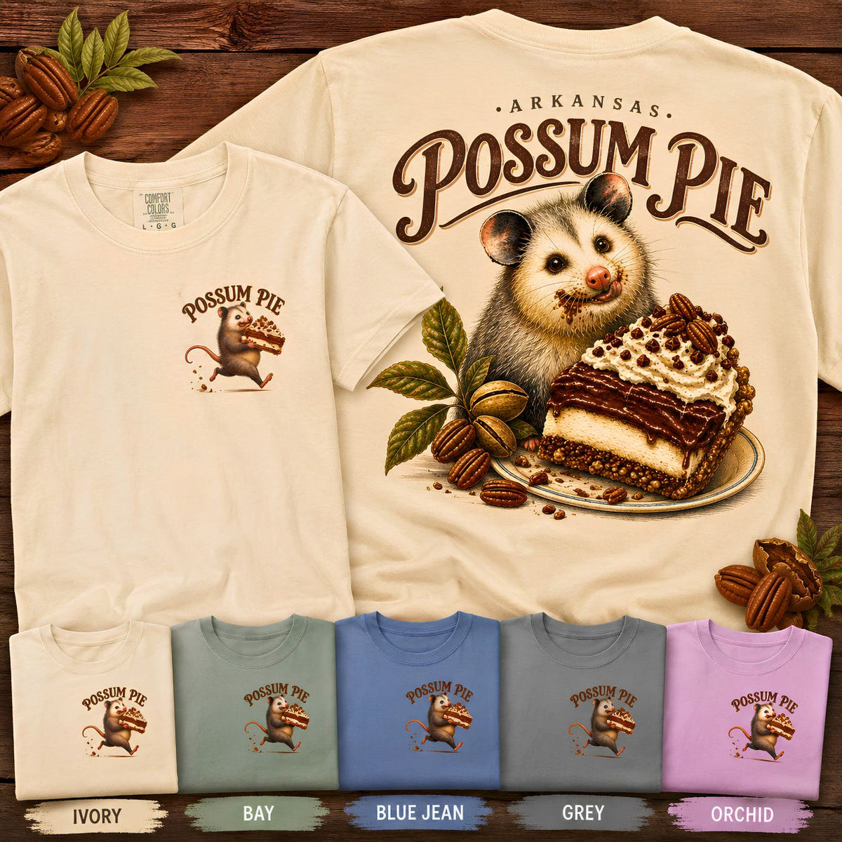 Arkansas Possum Pie Shirt, Funny Southern Food Tee, Cute Opossum Comfort Colors Shirt, Vintage Pie Lover Gift, Front Back Graphic Tee